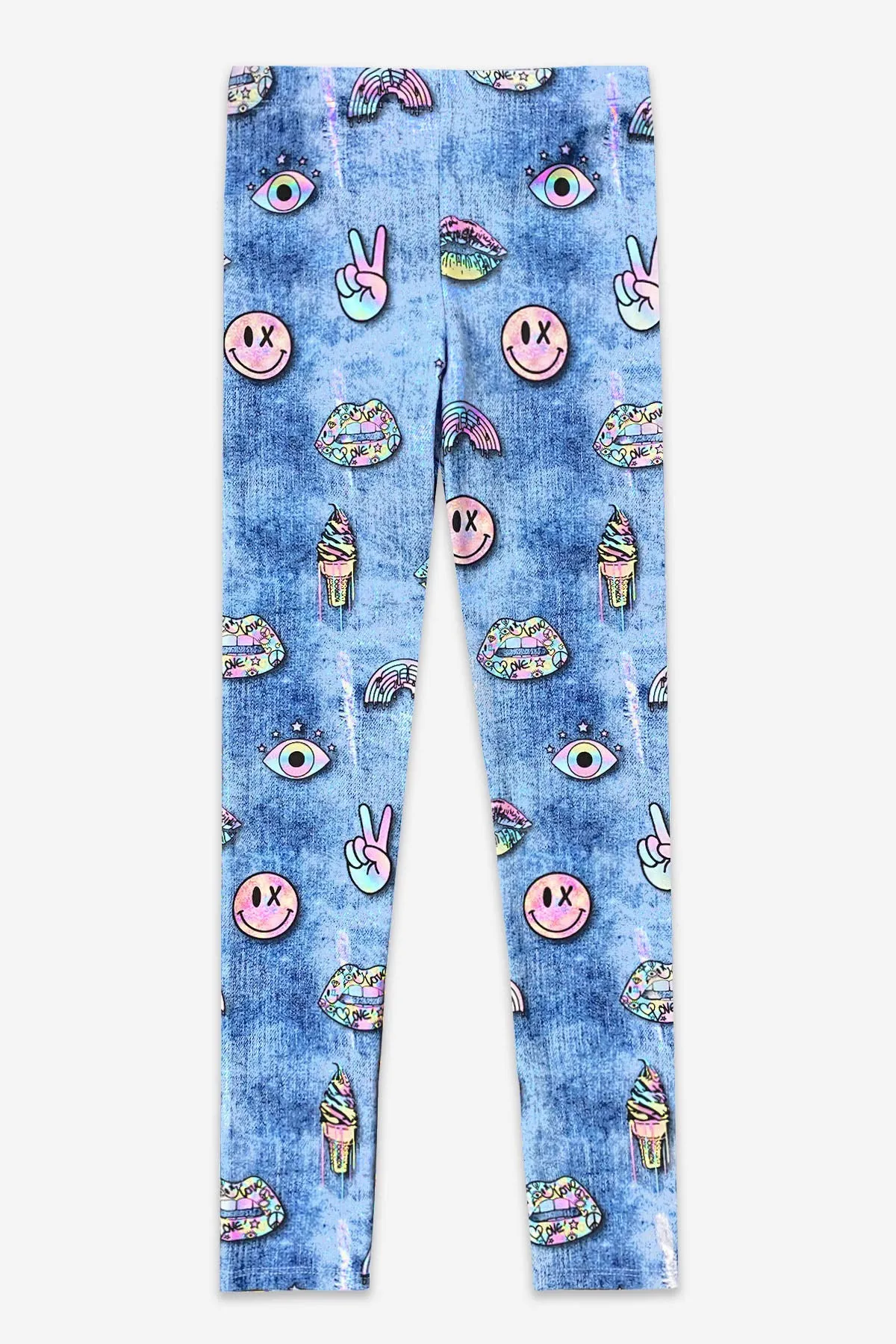 High Shine Long Legging - Blue Denim Emojis