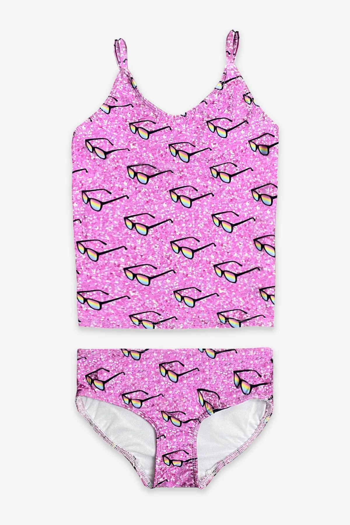 High Shine Tankini Swimsuit - Pink Glitter Sunglasses