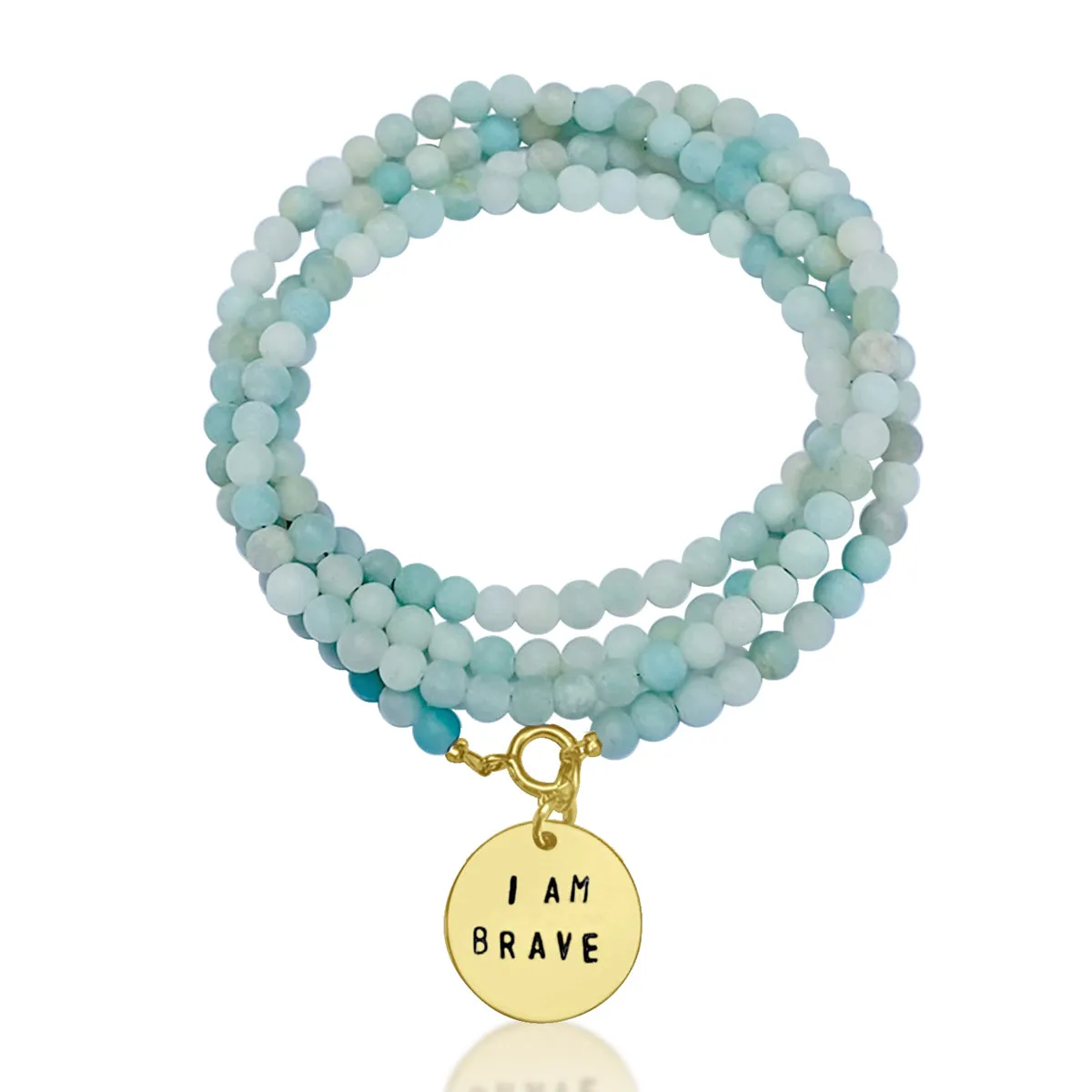 I am Brave Affirmation Wrap Bracelet with Amazonite for Courage