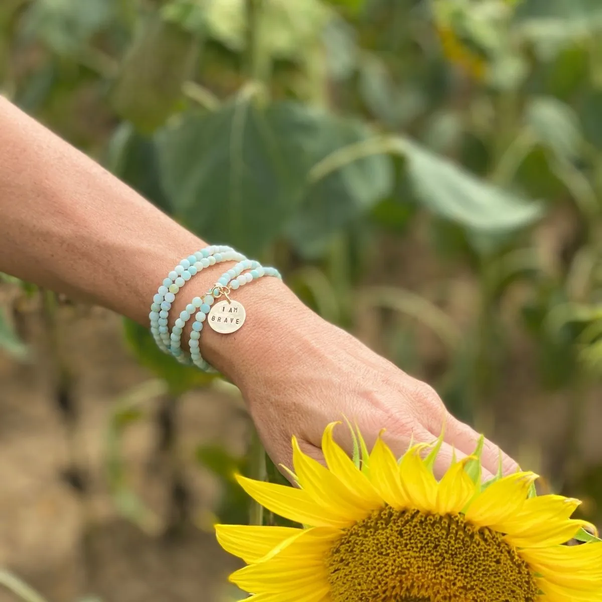 I am Brave Affirmation Wrap Bracelet with Amazonite for Courage