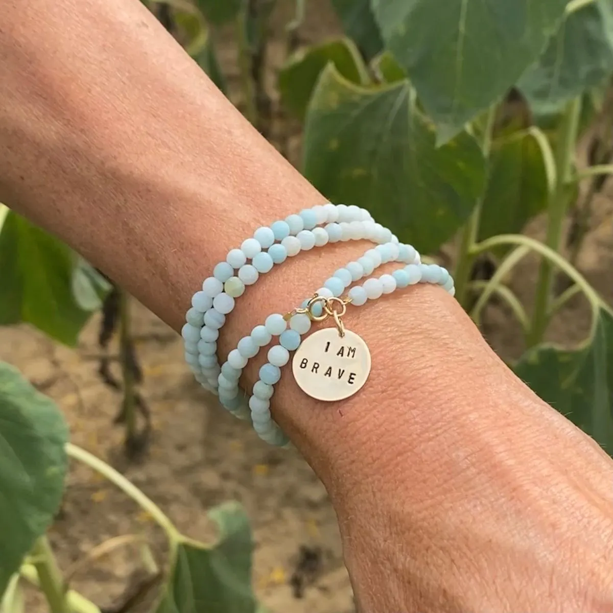 I am Brave Affirmation Wrap Bracelet with Amazonite for Courage