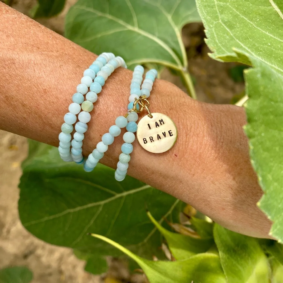 I am Brave Affirmation Wrap Bracelet with Amazonite for Courage