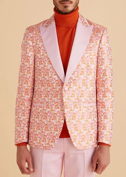 Inserch Mini Floral Jacquard Peak Lapel Blazer BL203-62 Pink