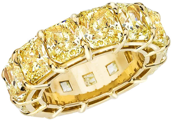 JIN 9 Carat Radiant Cut Yellow Diamond Eternity Ring in  18K Gold  40 pointer 9.25 tcw By Mike Nekta NYC SIZE 6.5