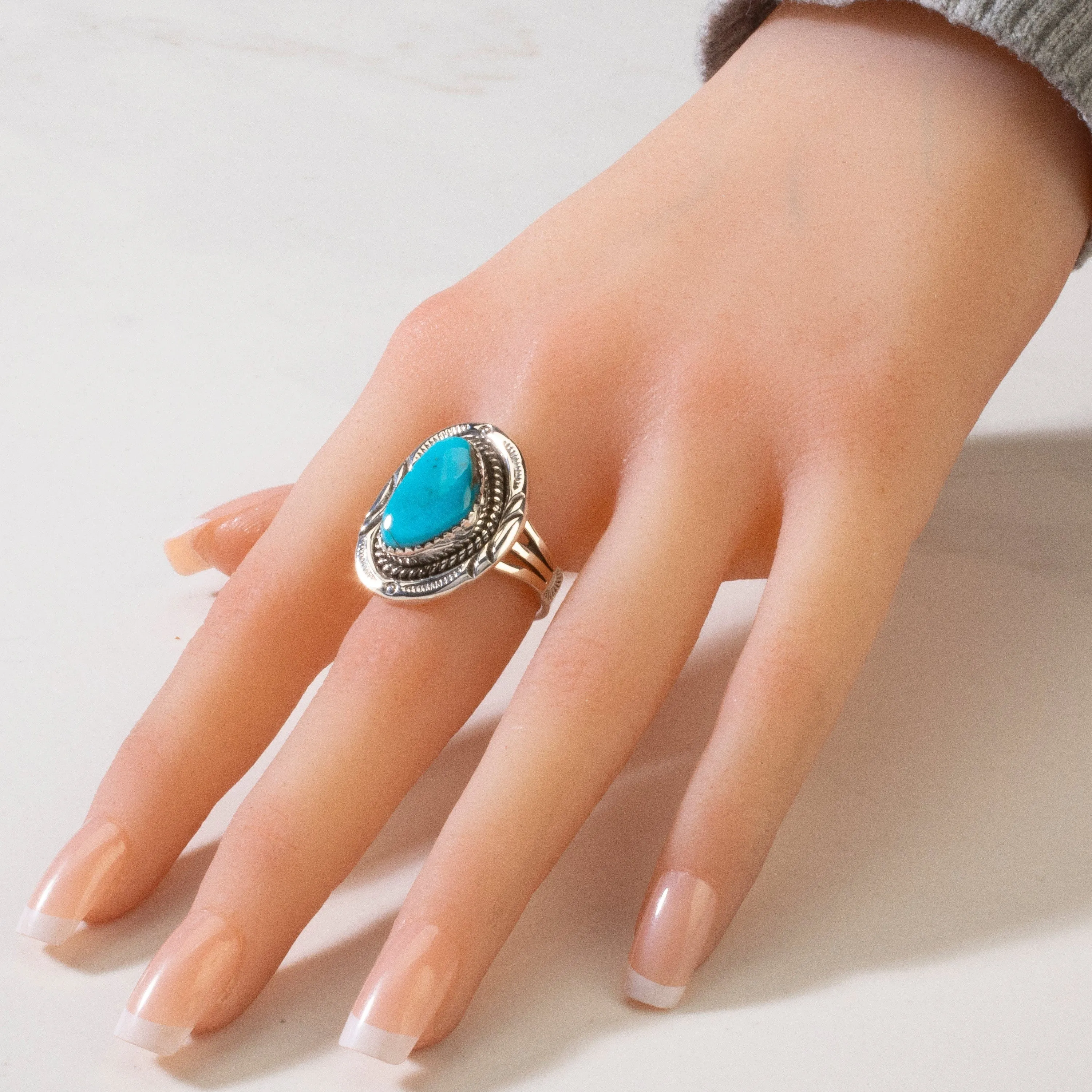 Joe Piaso Jr. Sleeping Beauty Turquoise Navajo USA Native American Made 925 Sterling Silver Ring