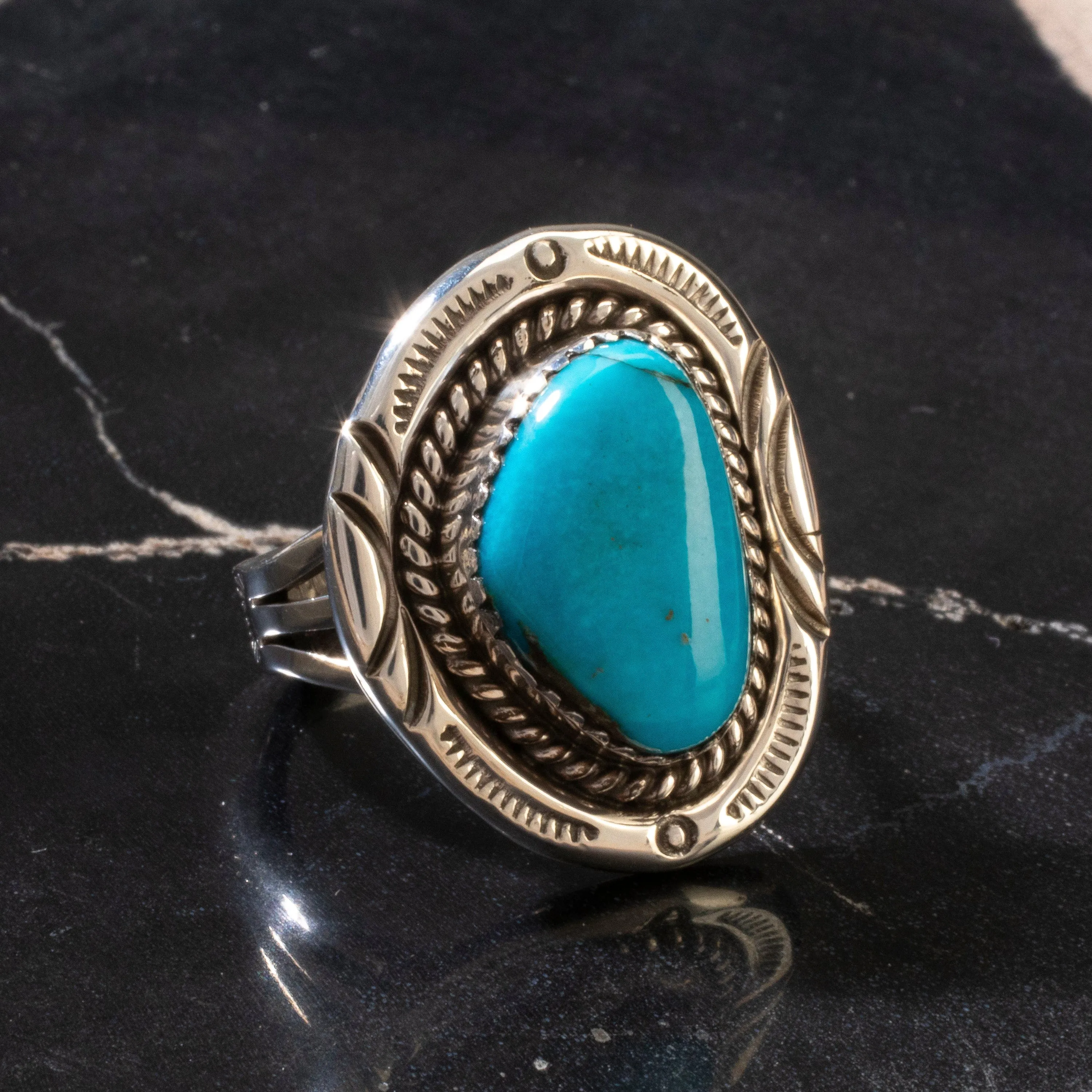 Joe Piaso Jr. Sleeping Beauty Turquoise Navajo USA Native American Made 925 Sterling Silver Ring