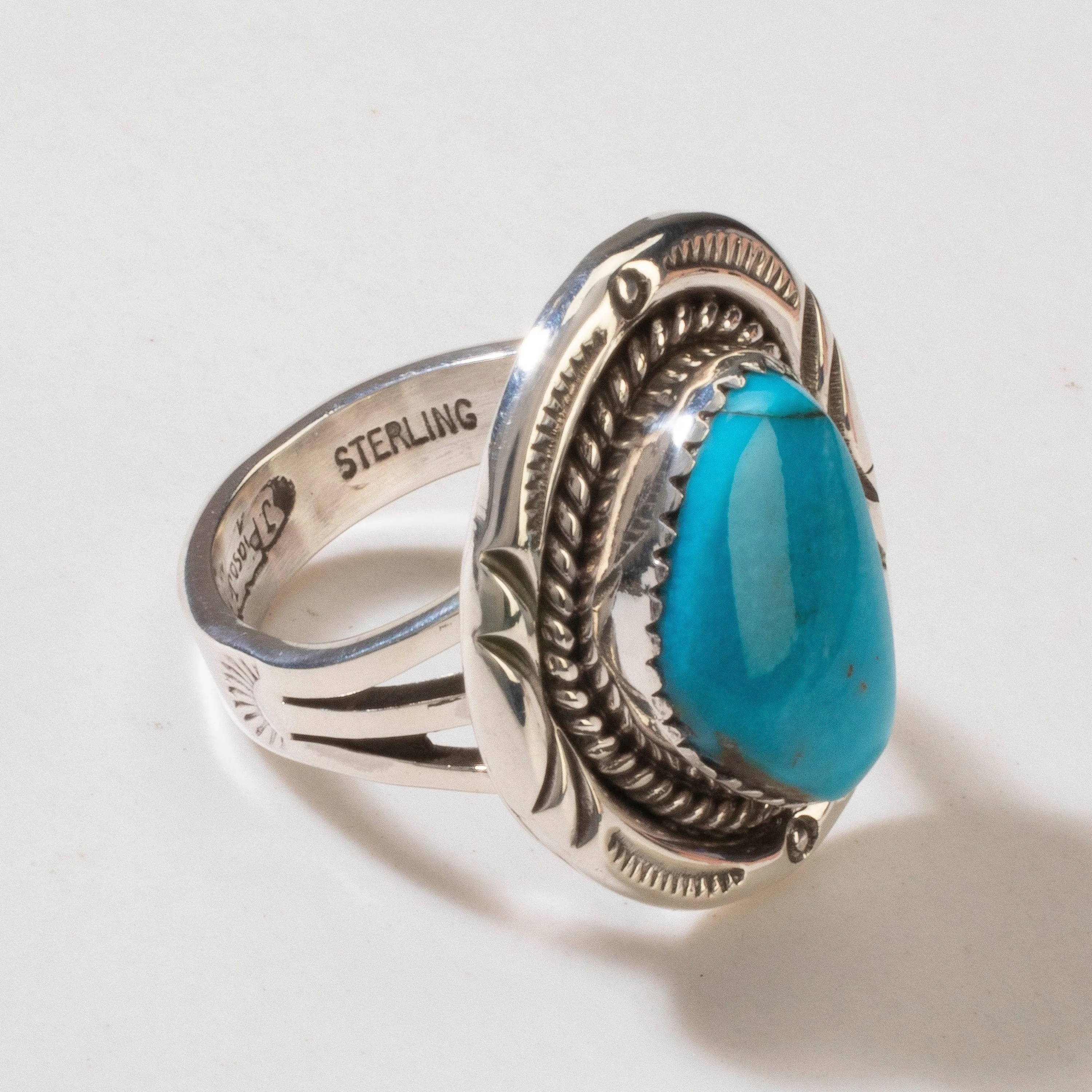 Joe Piaso Jr. Sleeping Beauty Turquoise Navajo USA Native American Made 925 Sterling Silver Ring