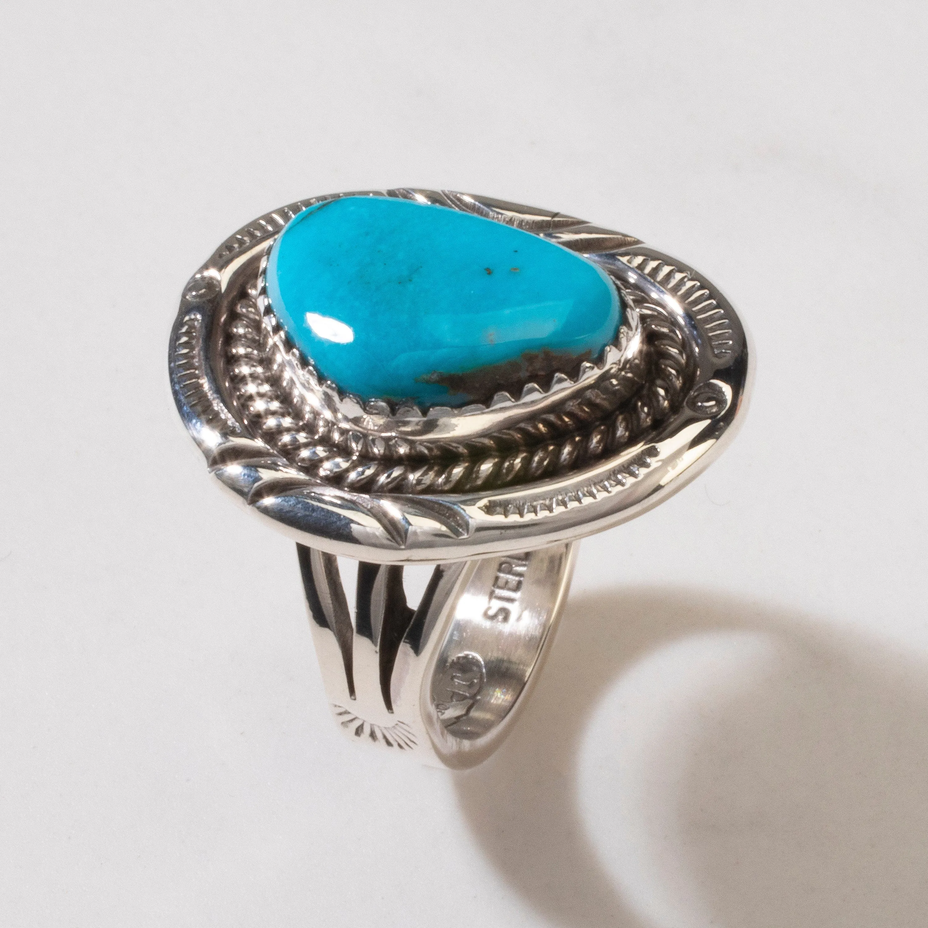 Joe Piaso Jr. Sleeping Beauty Turquoise Navajo USA Native American Made 925 Sterling Silver Ring