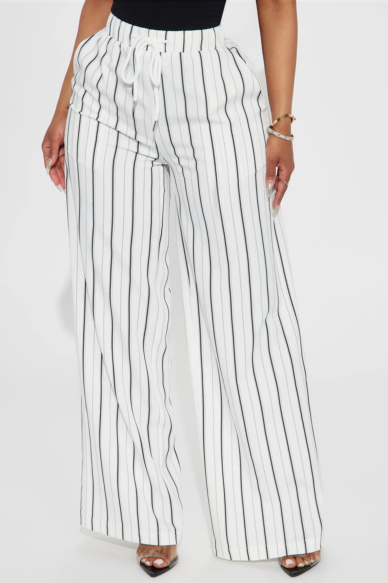 Keep It Flowing Pinstripe Wide Leg Pant - White