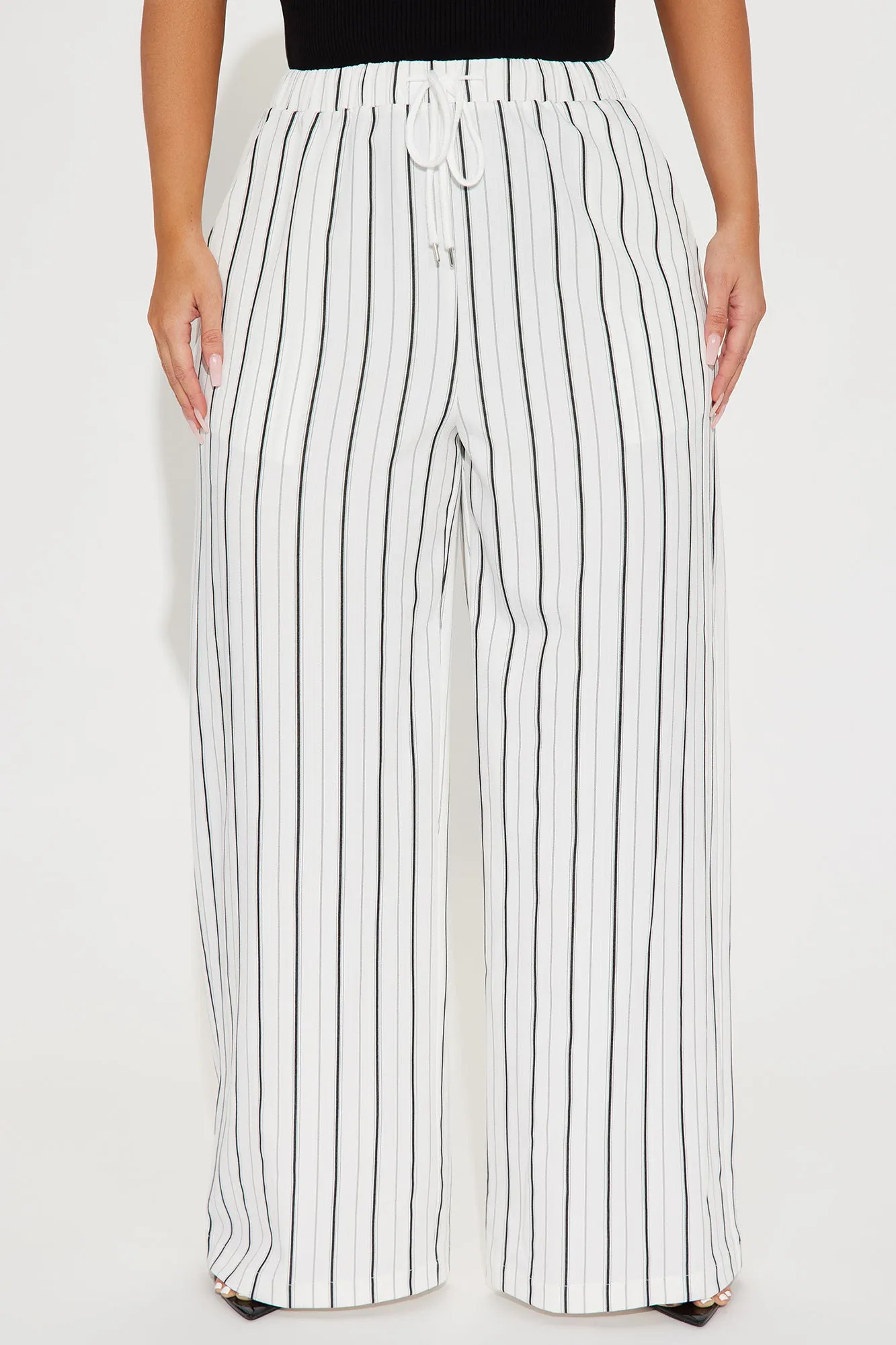 Keep It Flowing Pinstripe Wide Leg Pant - White