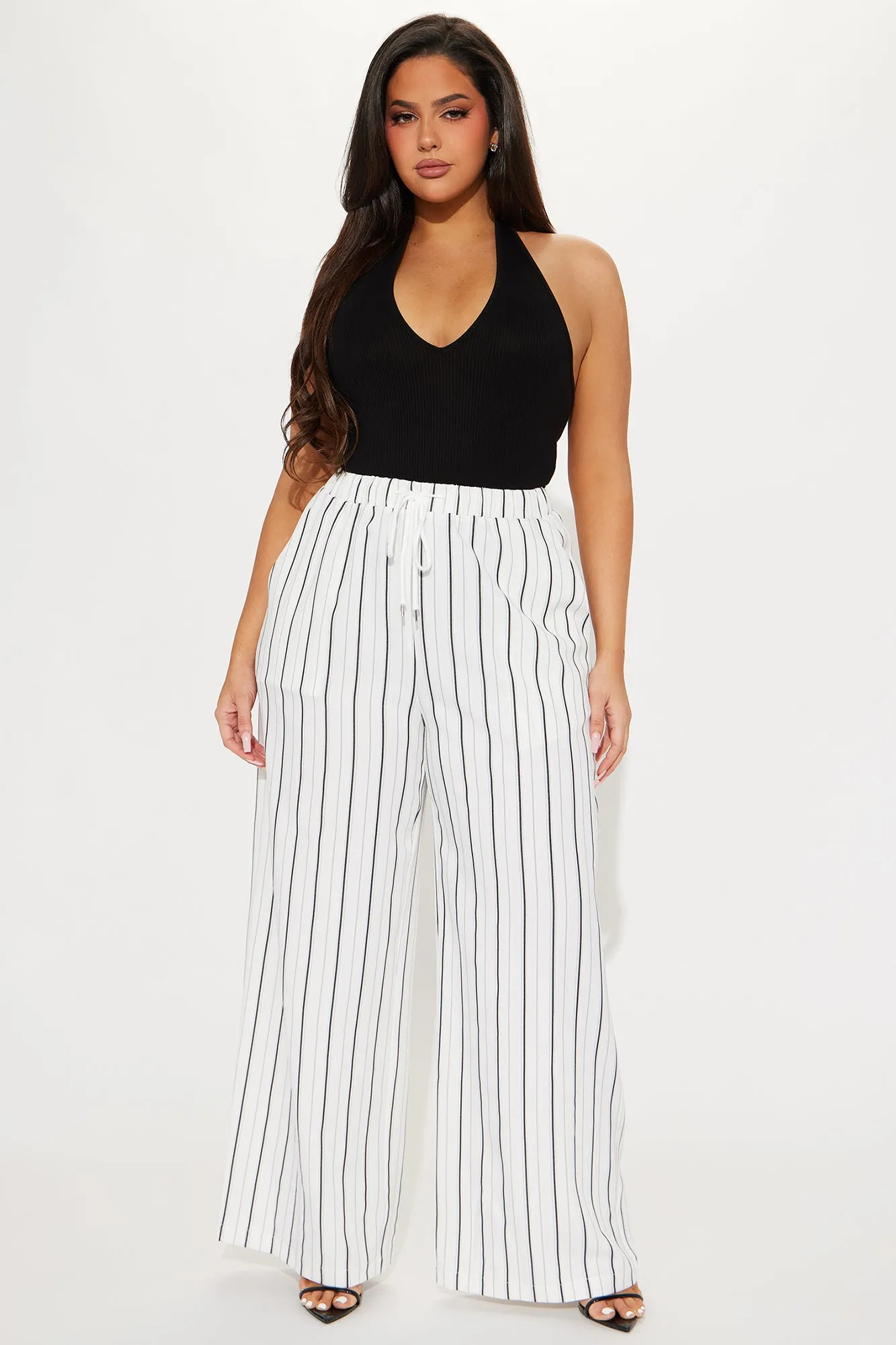 Keep It Flowing Pinstripe Wide Leg Pant - White