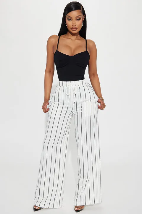 Keep It Flowing Pinstripe Wide Leg Pant - White