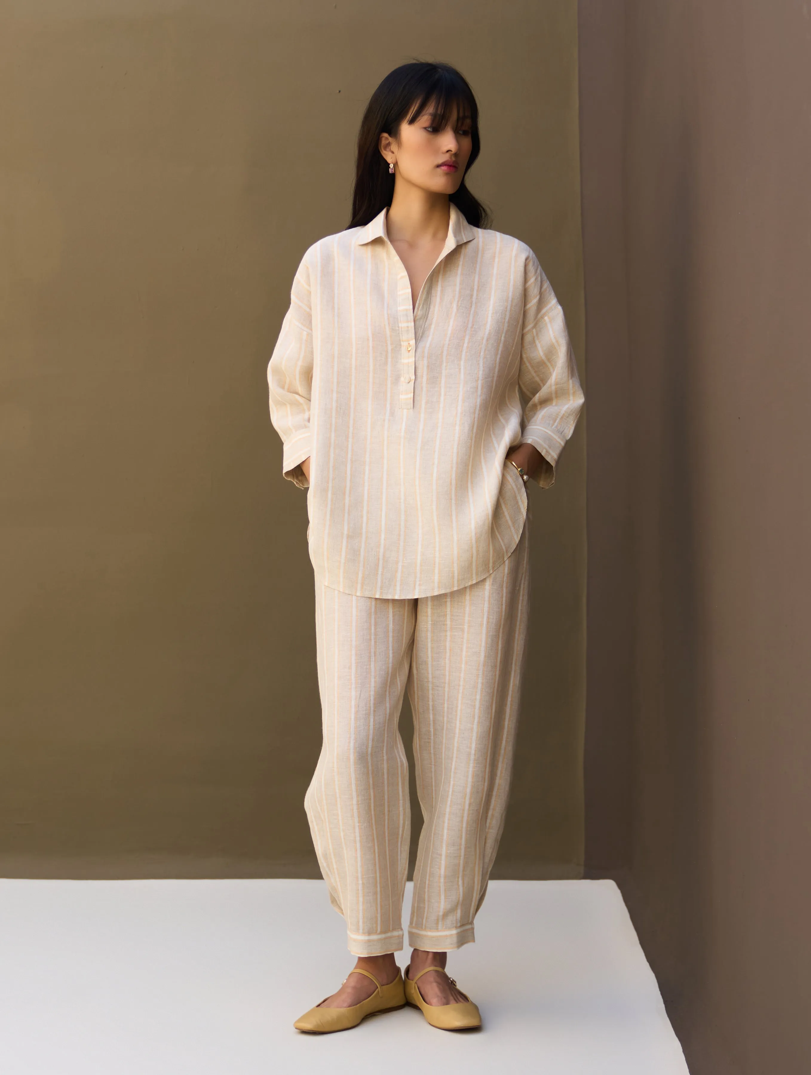 Kiku Striped Linen Co-ord Set - Natural