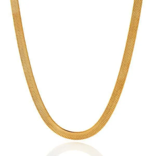 King Ice 5mm Thin 14K Gold Herringbone Necklace