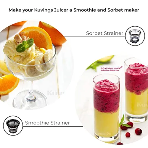 Kuvings B1700 Dark Silver Professional Cold Press Whole Slow Juicer with Smoothie & Sorbet Attachments Included