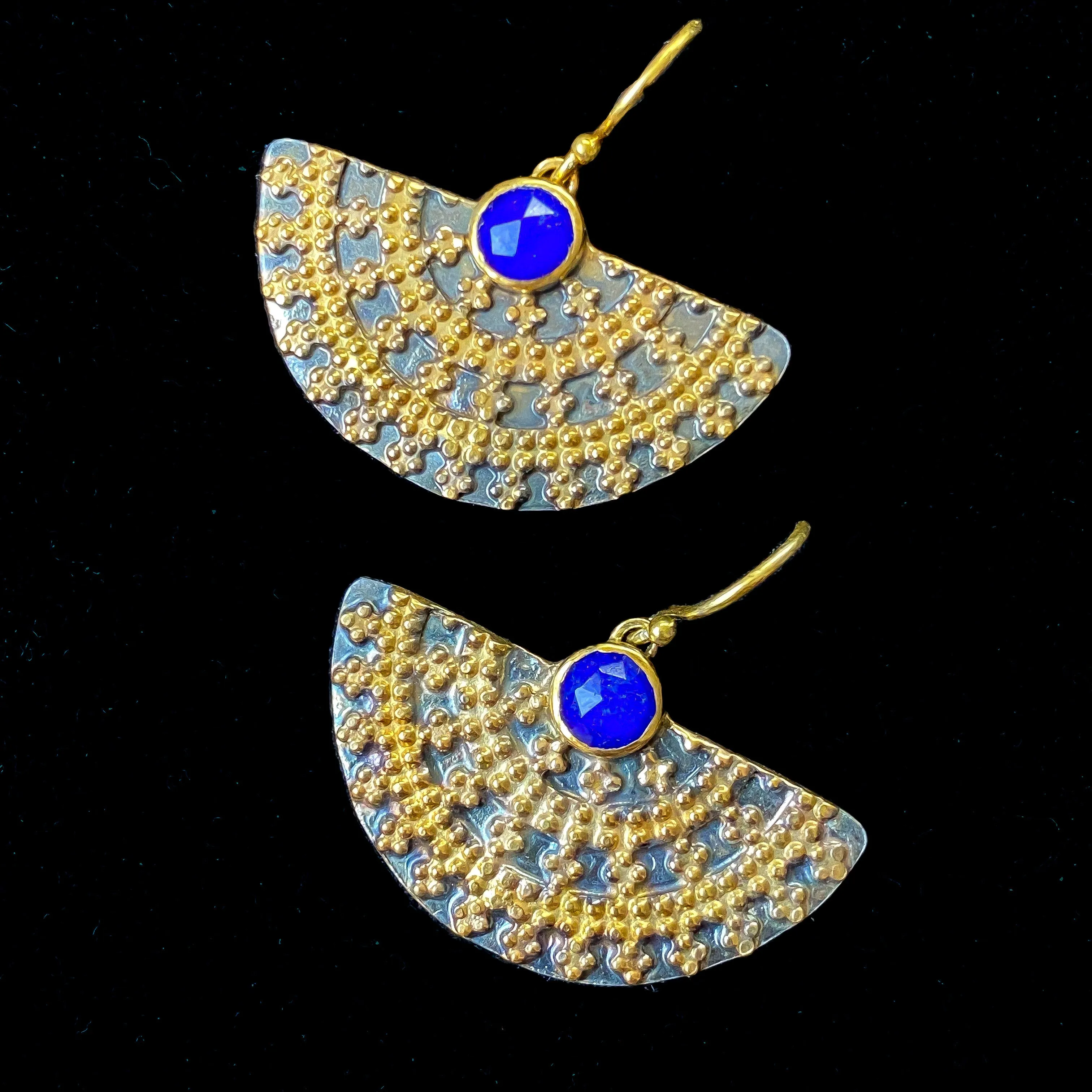 Lapis Lazuli Royal Black & Gold Earrings Sterling Silver