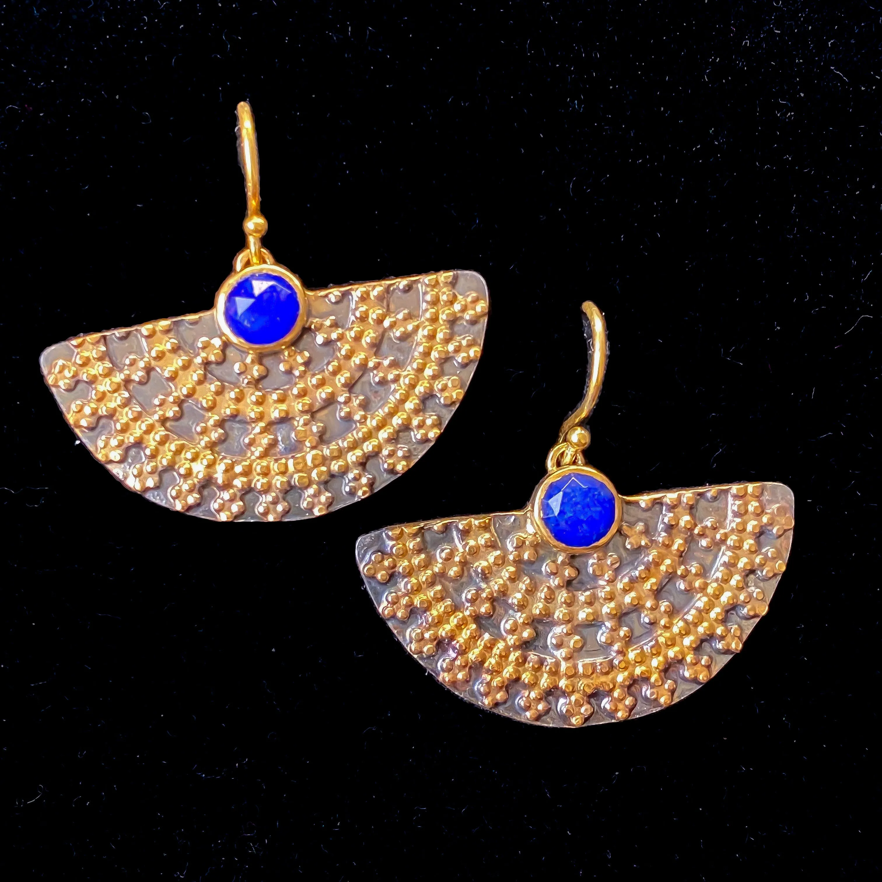 Lapis Lazuli Royal Black & Gold Earrings Sterling Silver