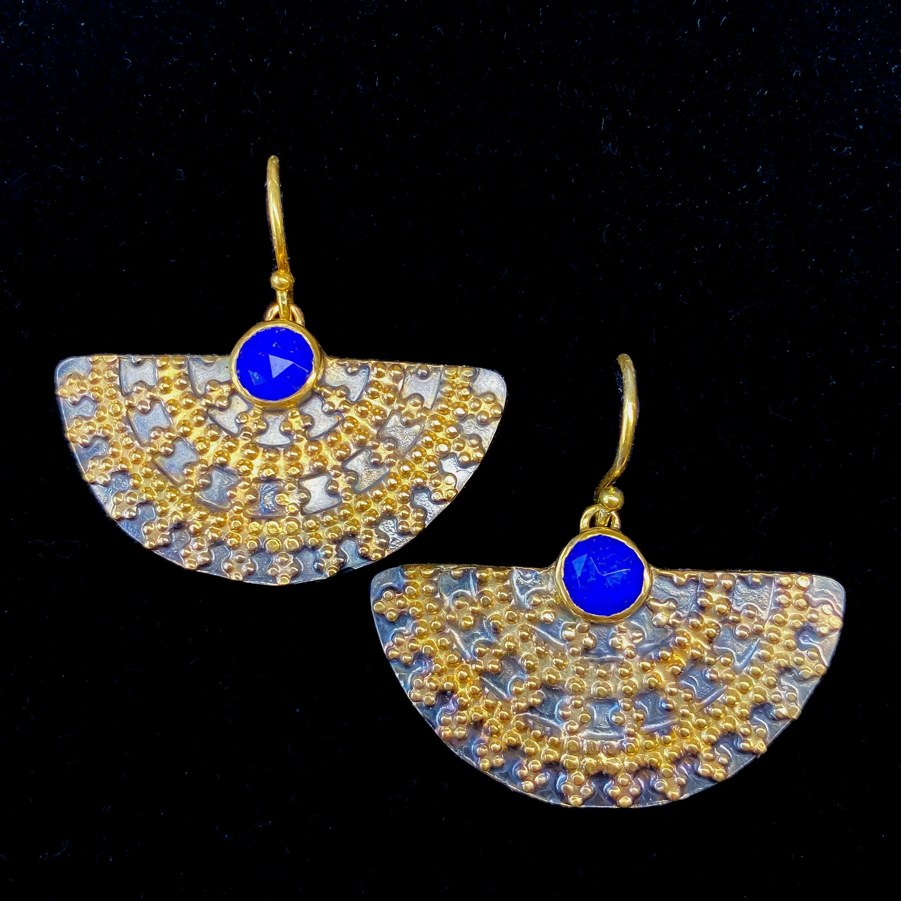 Lapis Lazuli Royal Black & Gold Earrings Sterling Silver