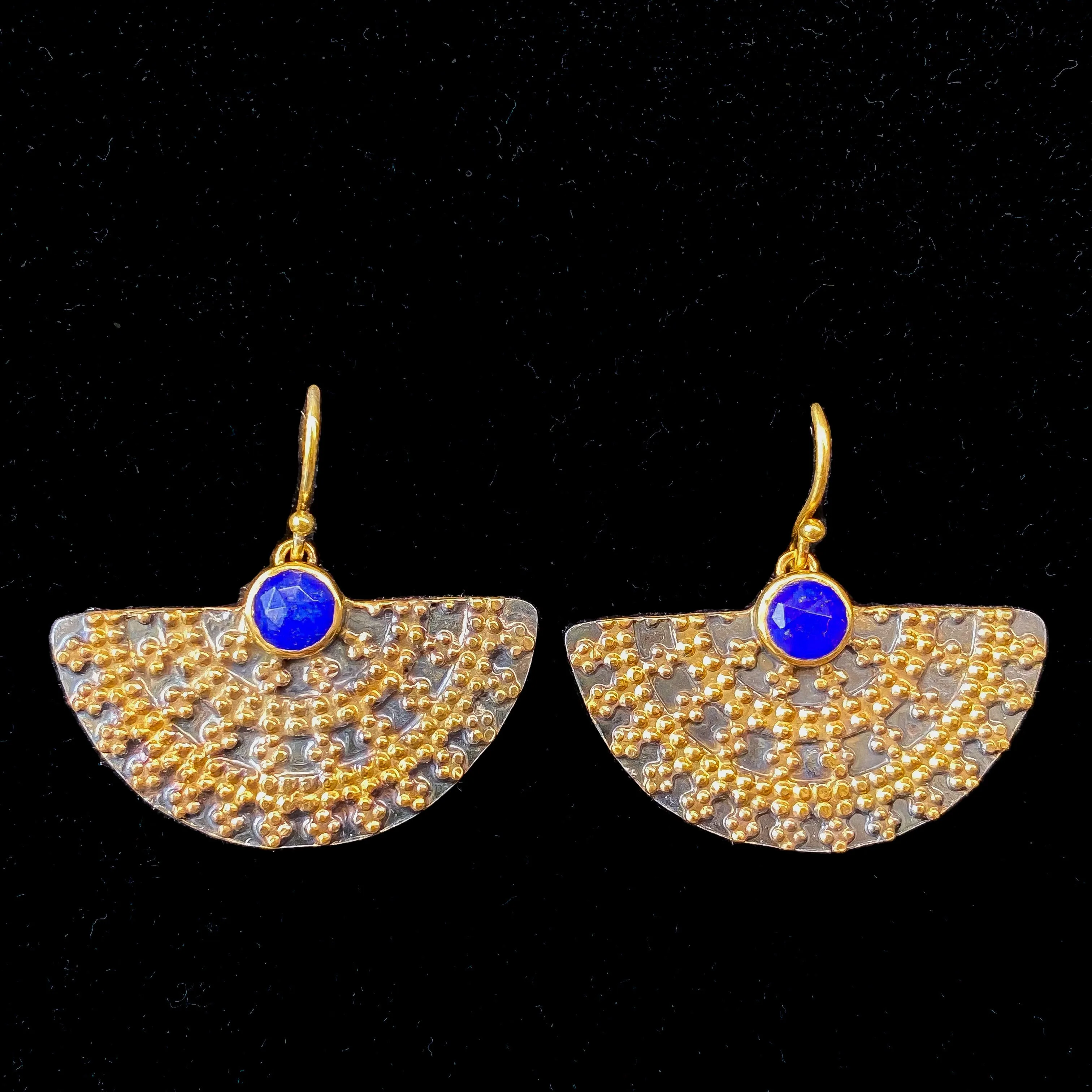 Lapis Lazuli Royal Black & Gold Earrings Sterling Silver