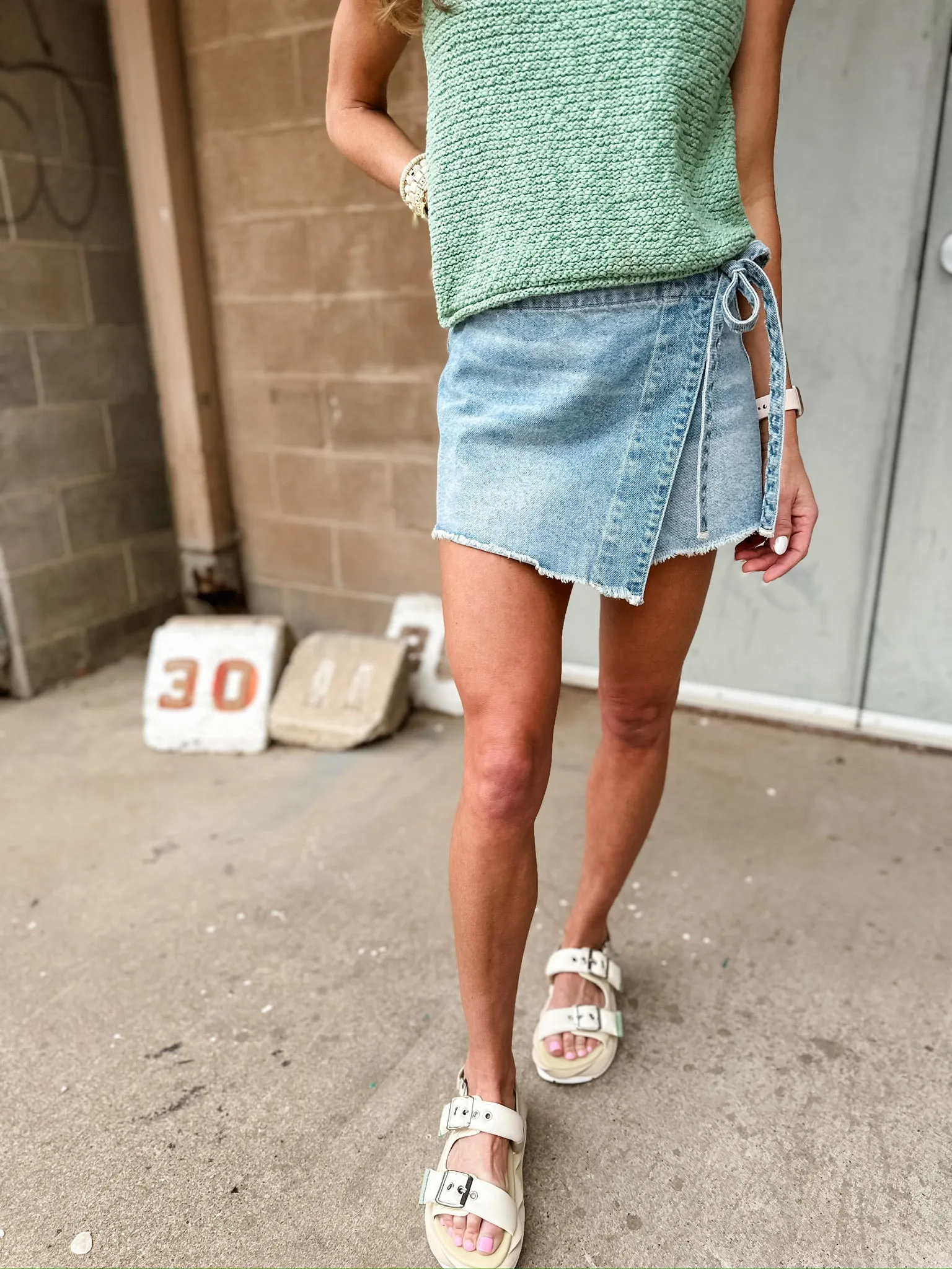 LAST ONE | Free People Emmy Denim Skort | Light Blue