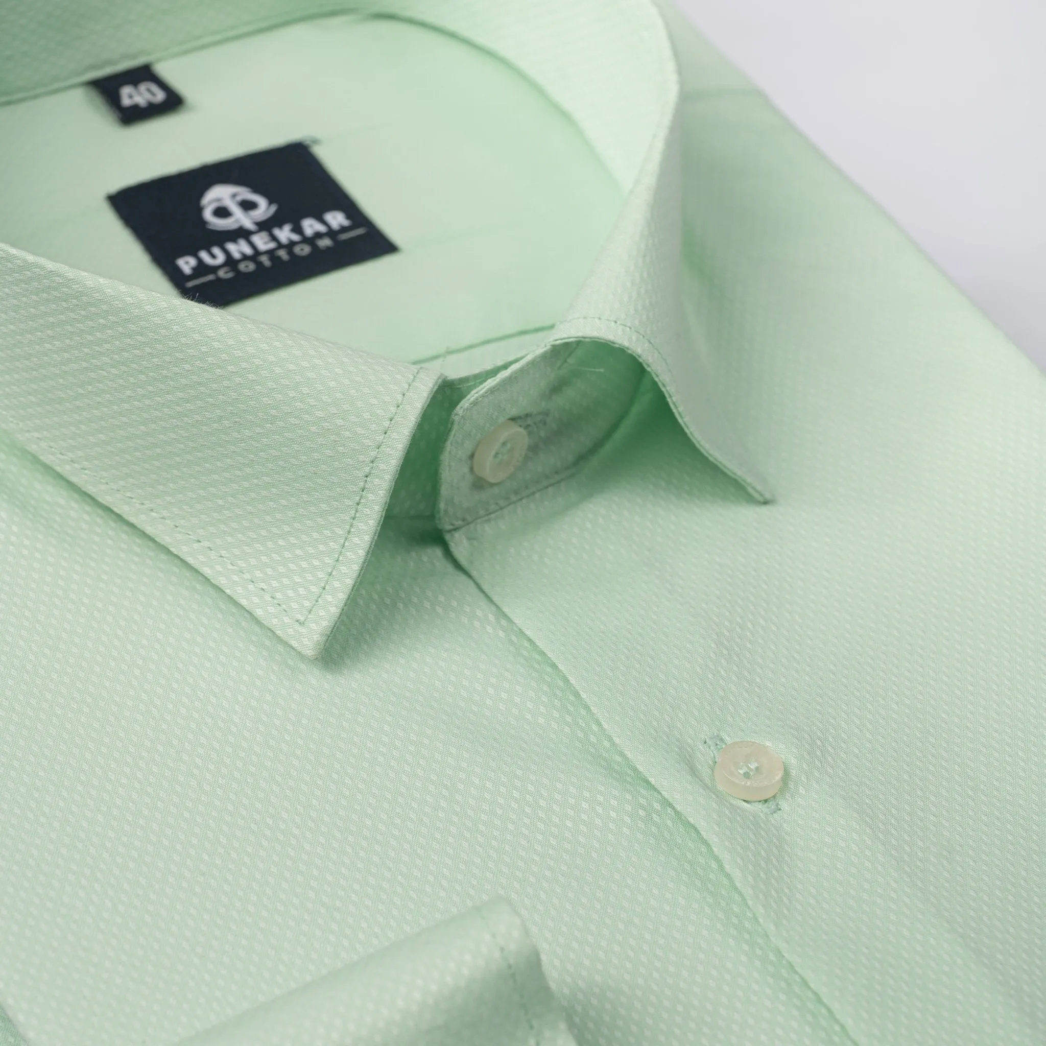 Light Green Color Dotted Dobby Cotton Shirt For Men