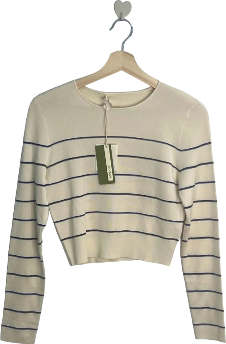 LILYSILK Cream Striped Knit Jumper UK 10