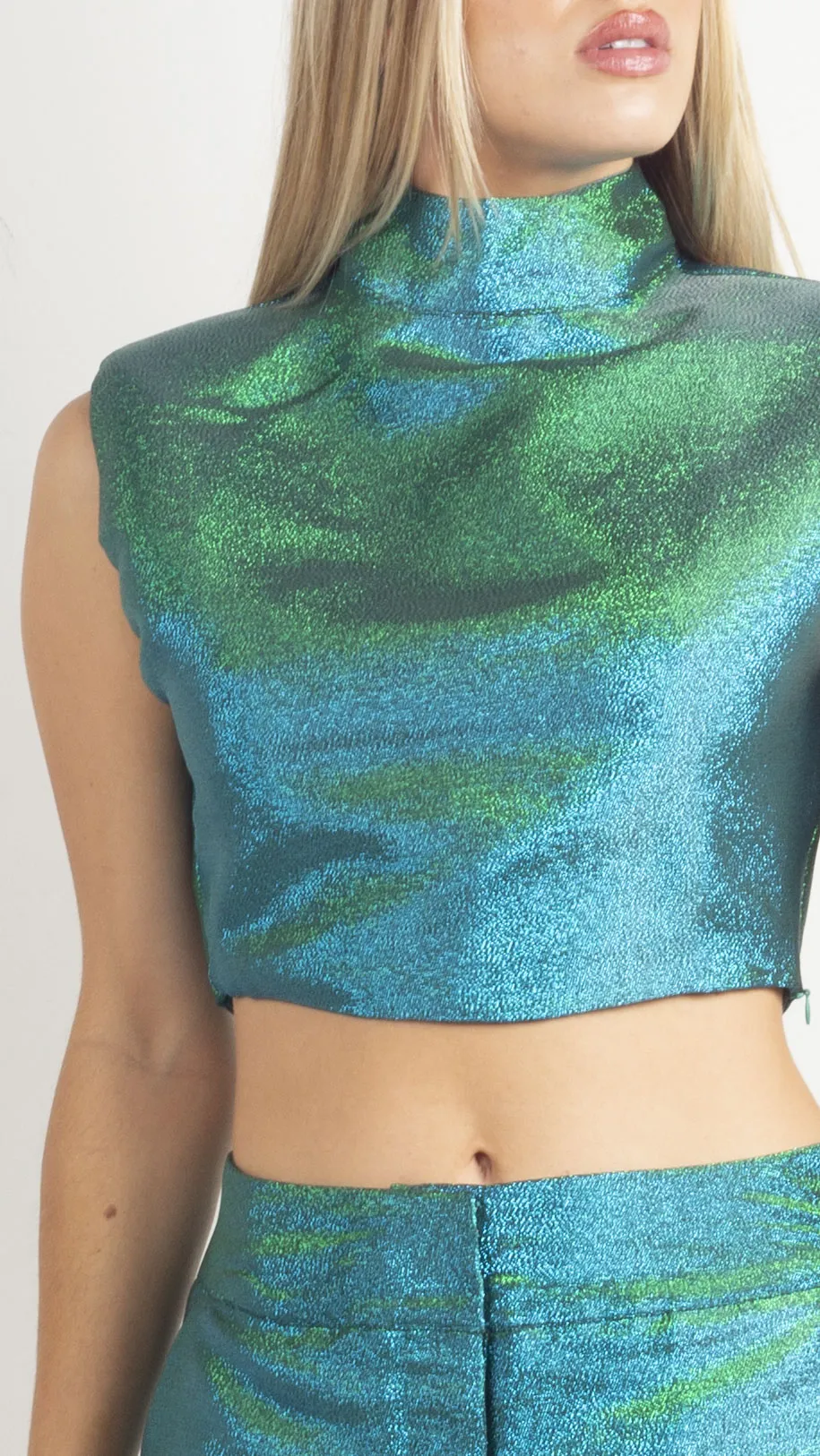 Lyssa Mock Neck Crop - Teal Blue