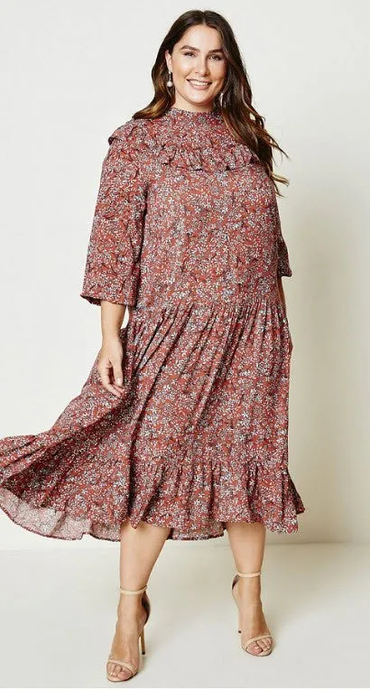 Maya Floral Ruffle Dress in PLUS