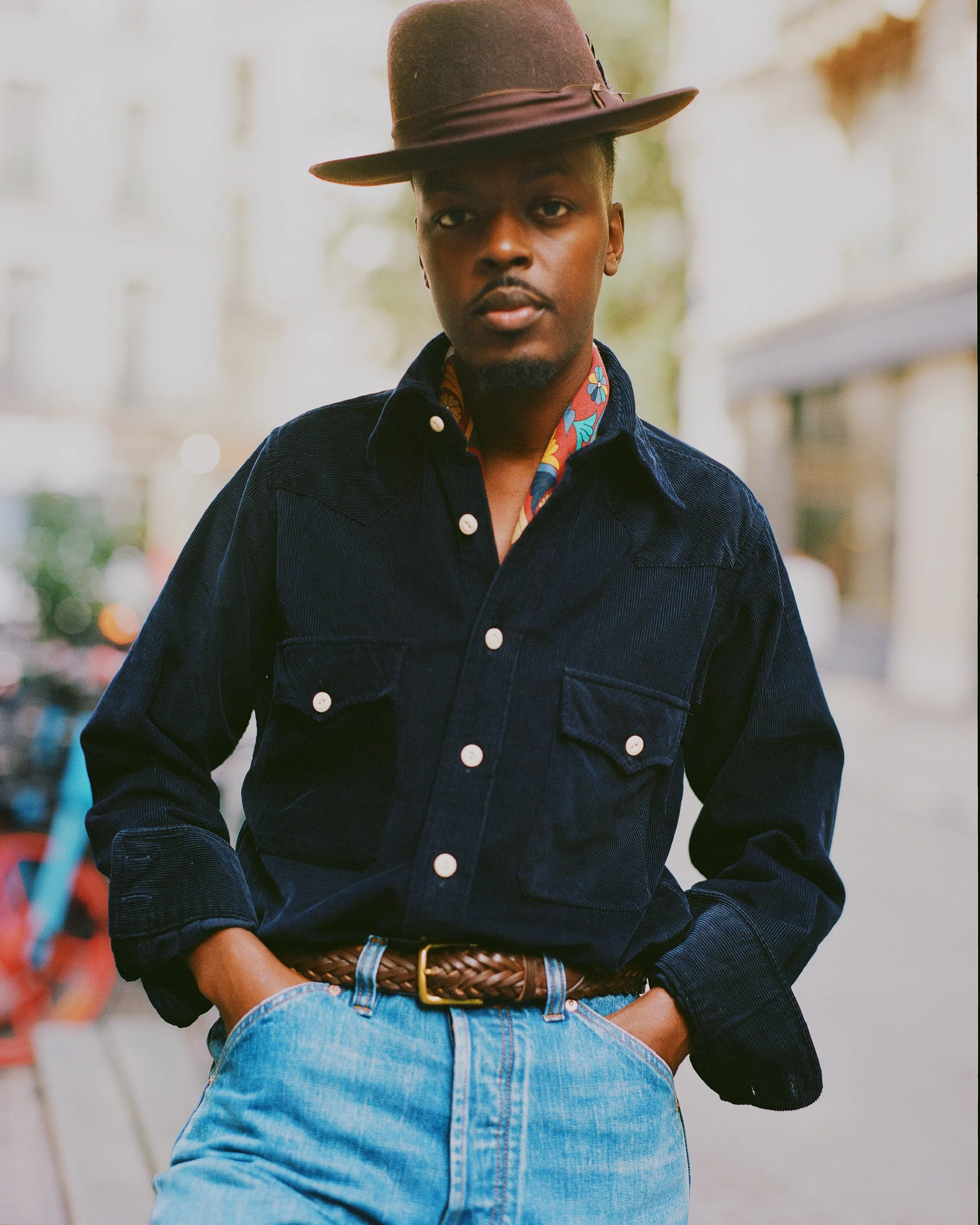 Navy Corduroy Two-Pocket Western Shirt