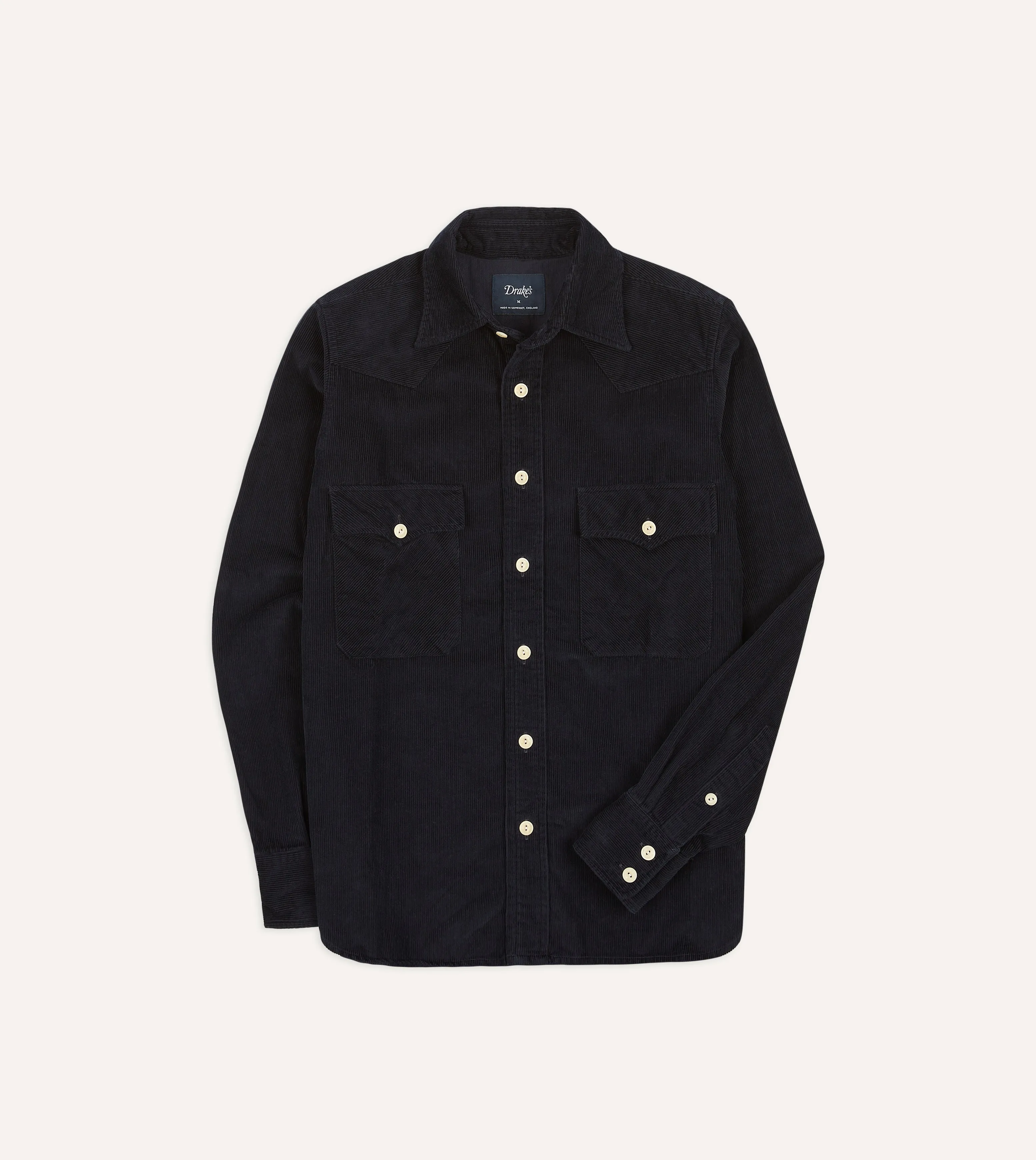 Navy Corduroy Two-Pocket Western Shirt