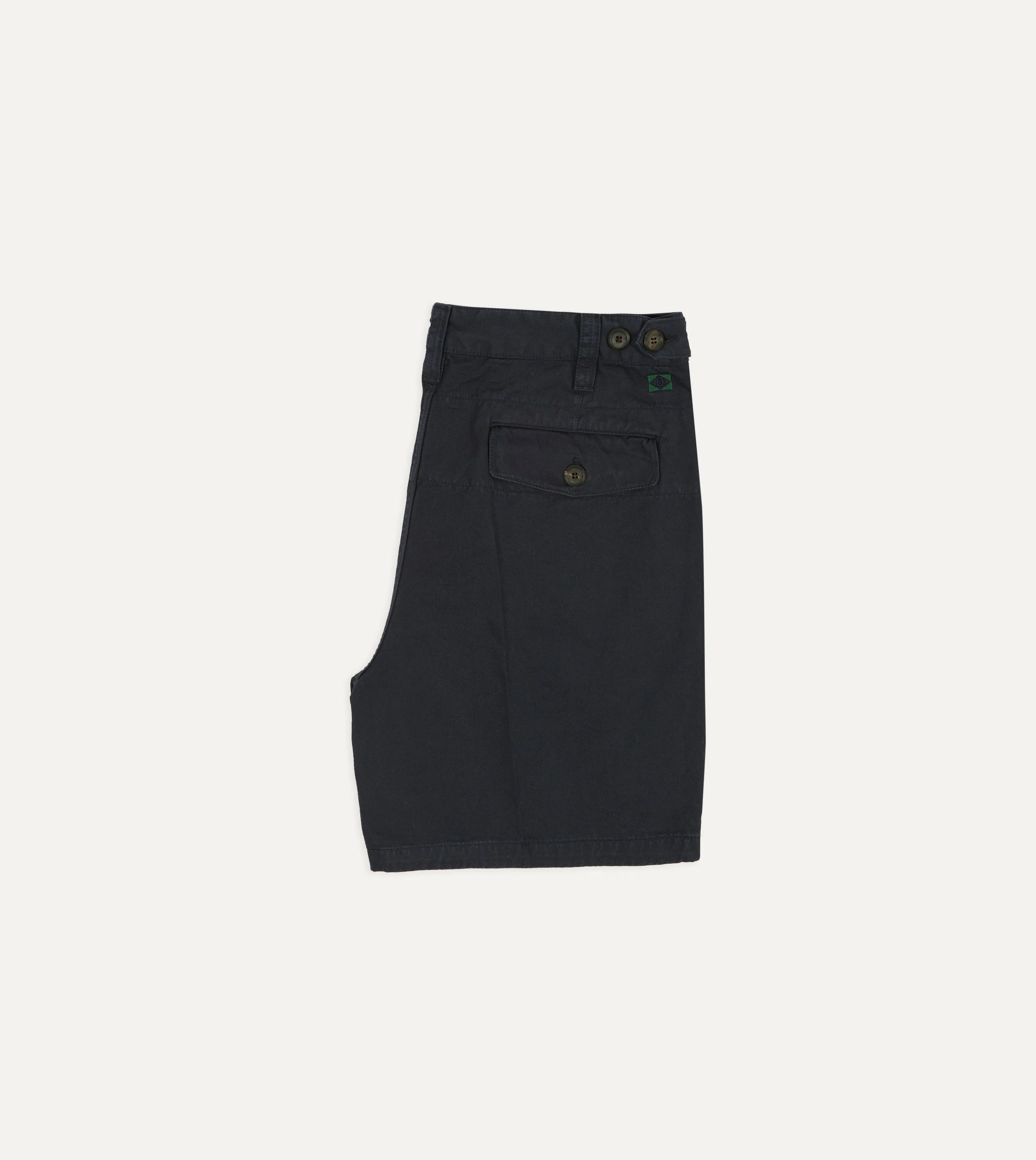 Navy Cotton Twill Single-Pleat Shorts