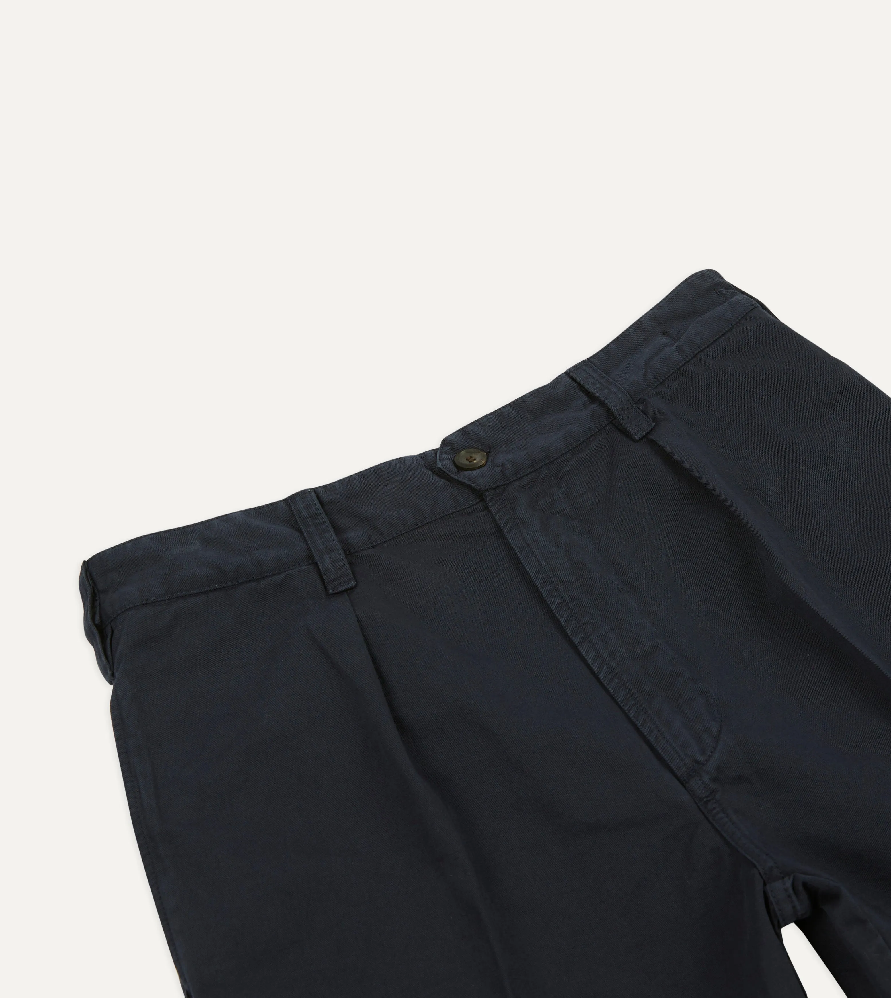 Navy Cotton Twill Single-Pleat Shorts