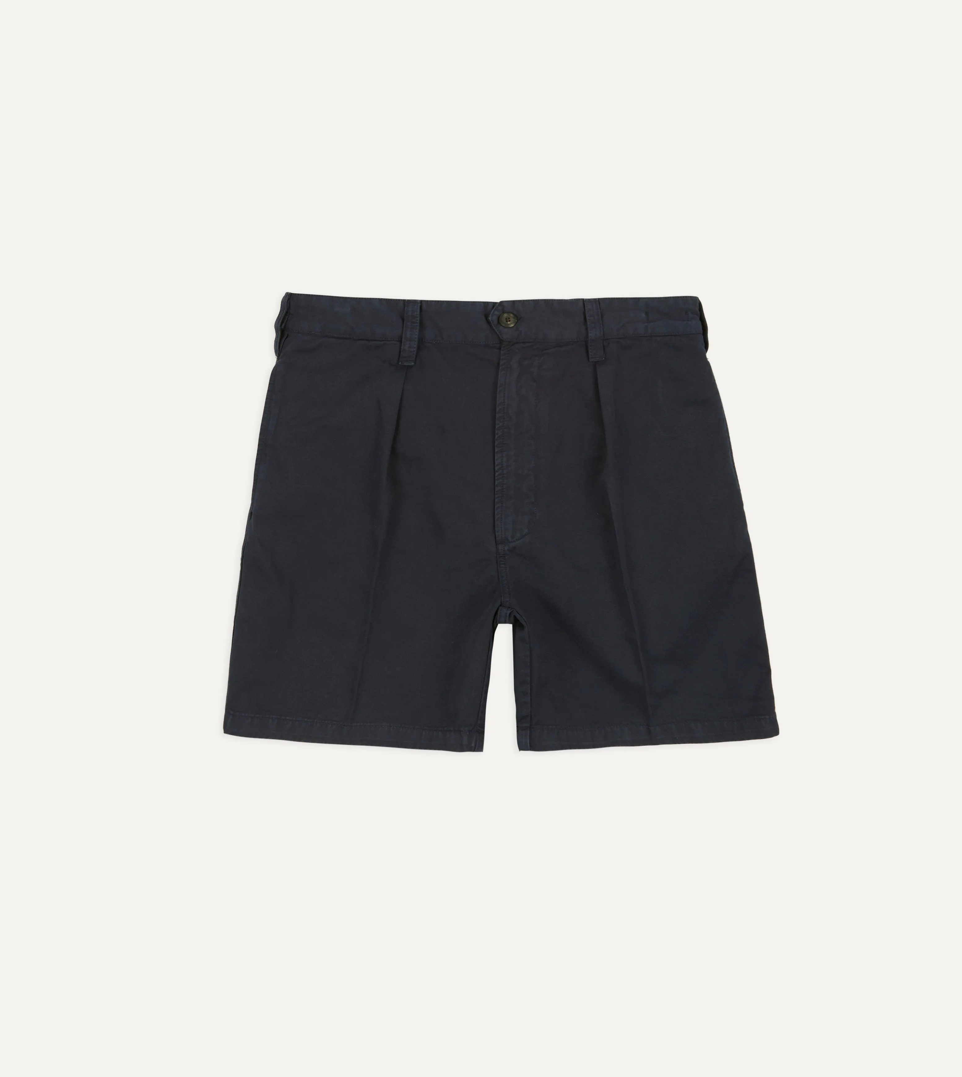 Navy Cotton Twill Single-Pleat Shorts