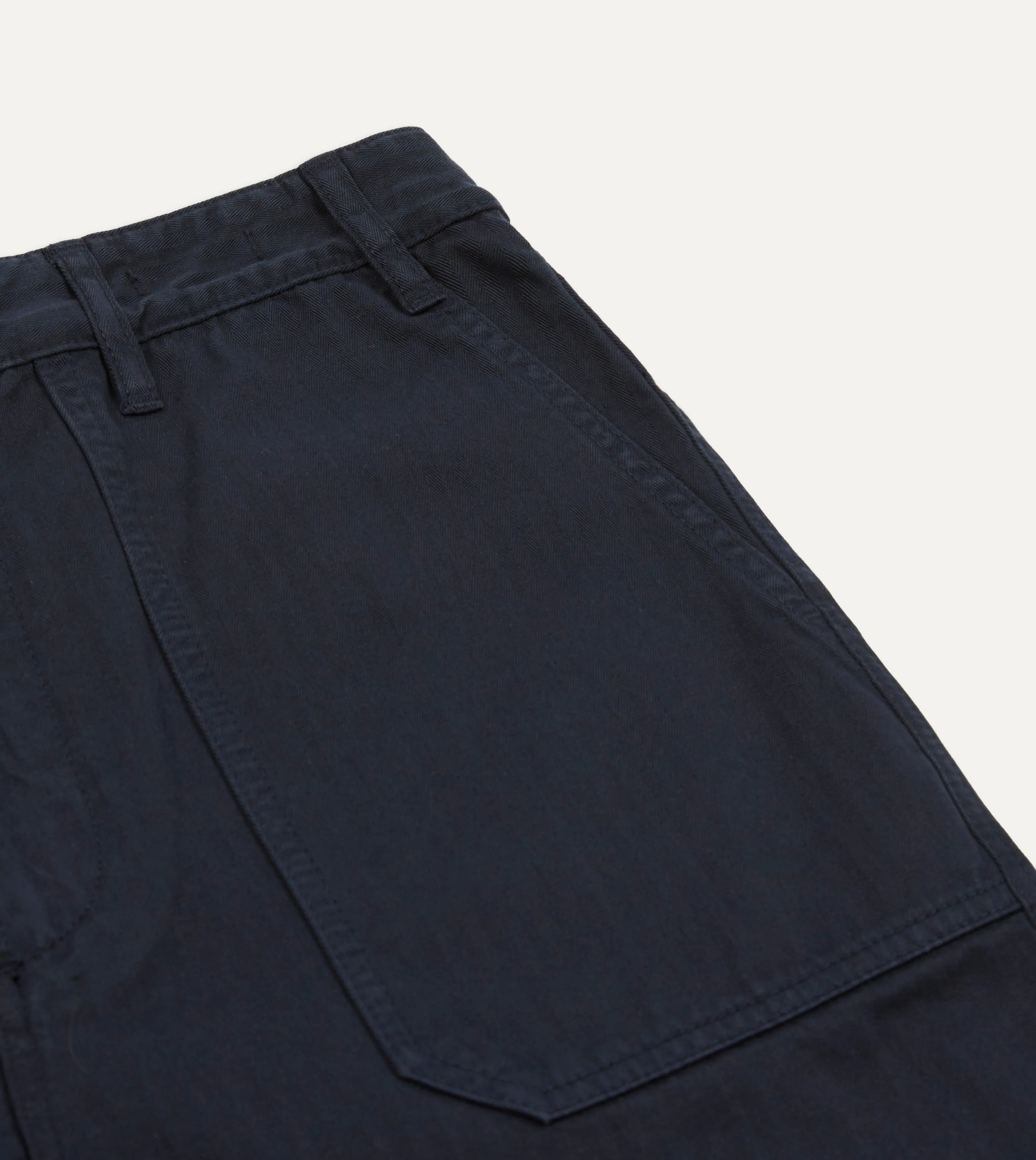 Navy Herringbone Cotton Fatigue Shorts