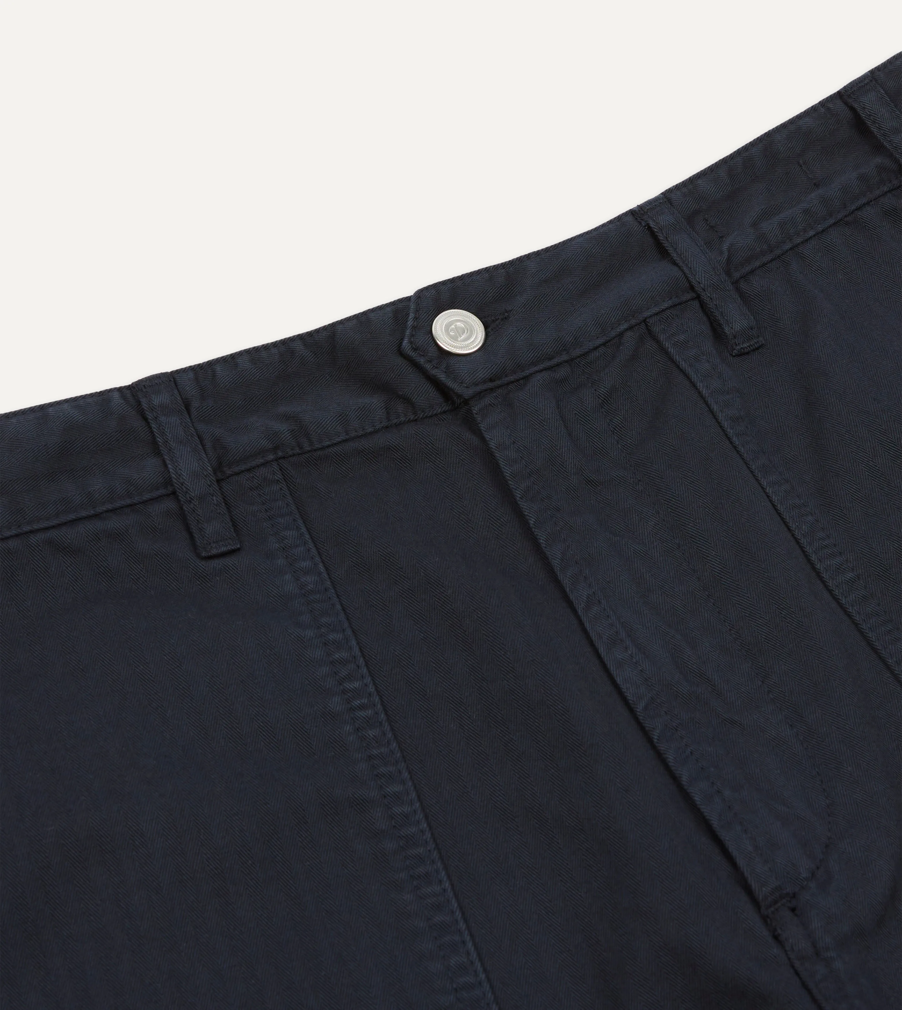 Navy Herringbone Cotton Fatigue Shorts