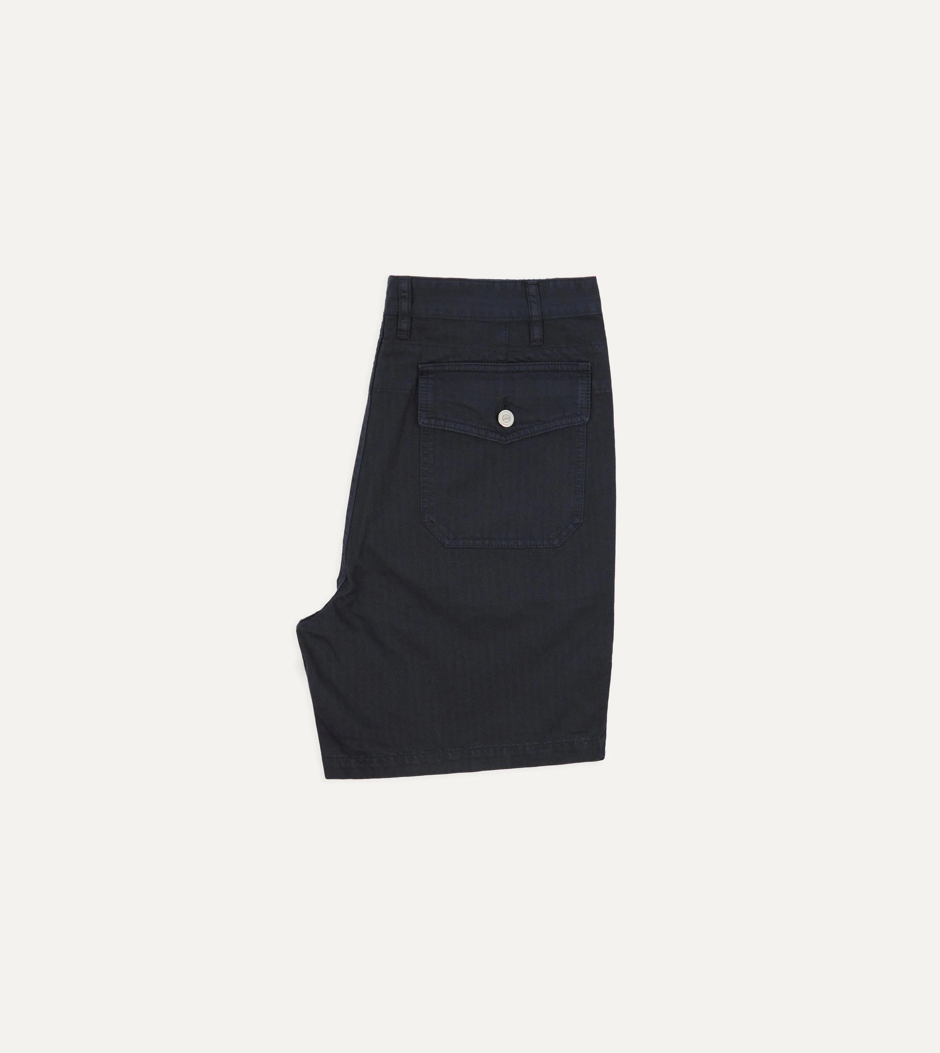 Navy Herringbone Cotton Fatigue Shorts