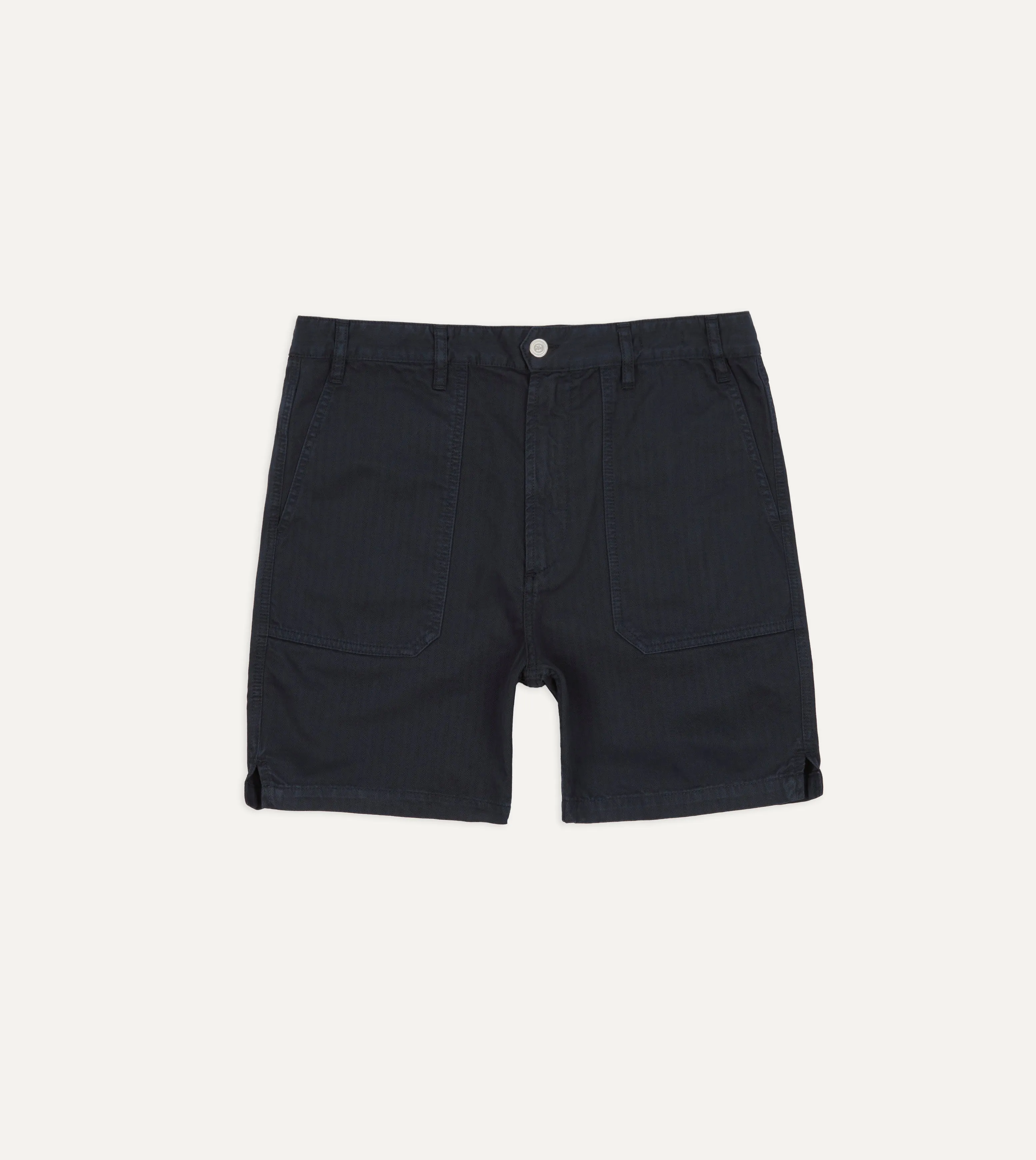 Navy Herringbone Cotton Fatigue Shorts