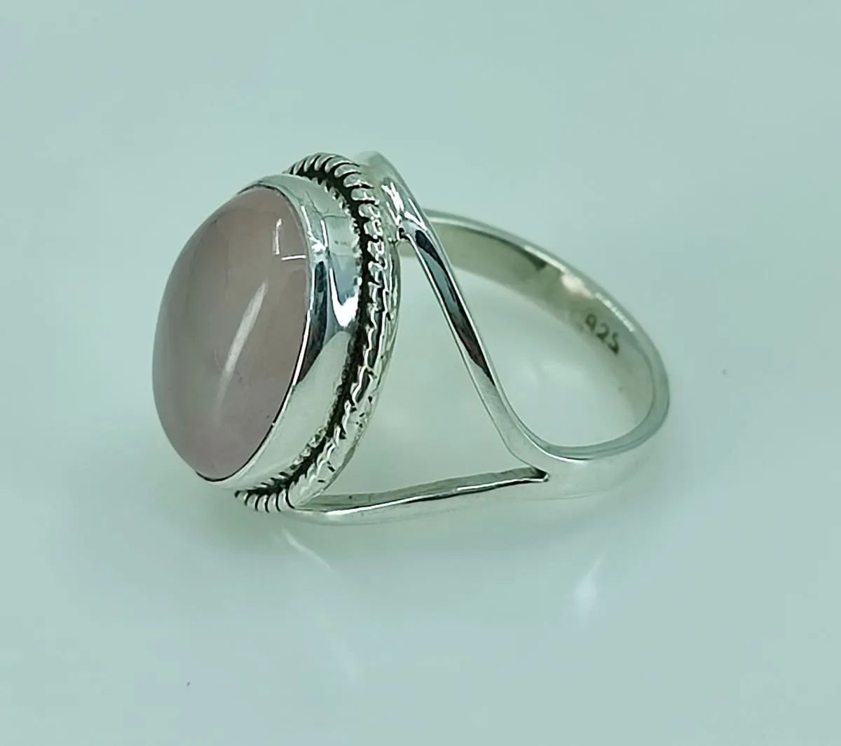 Navya Craft Rose Quartz Silver Ring 925 Solid Sterling Silver Handmade Jewelry