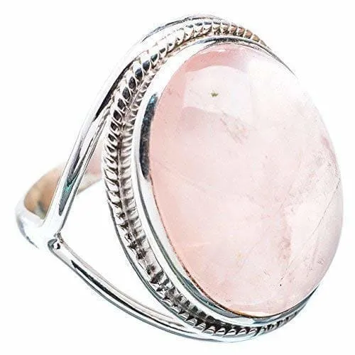 Navya Craft Rose Quartz Silver Ring 925 Solid Sterling Silver Handmade Jewelry