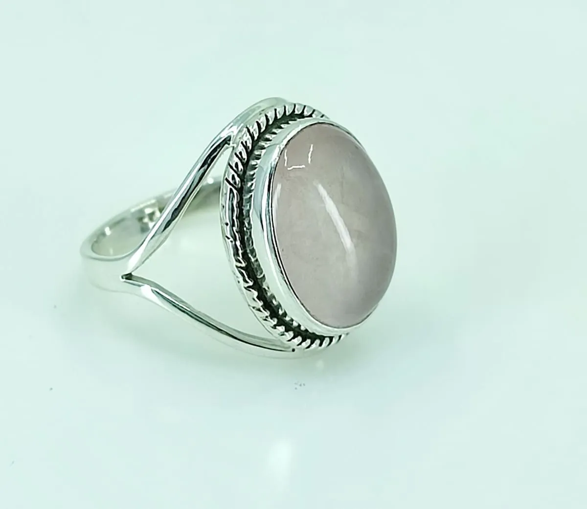 Navya Craft Rose Quartz Silver Ring 925 Solid Sterling Silver Handmade Jewelry