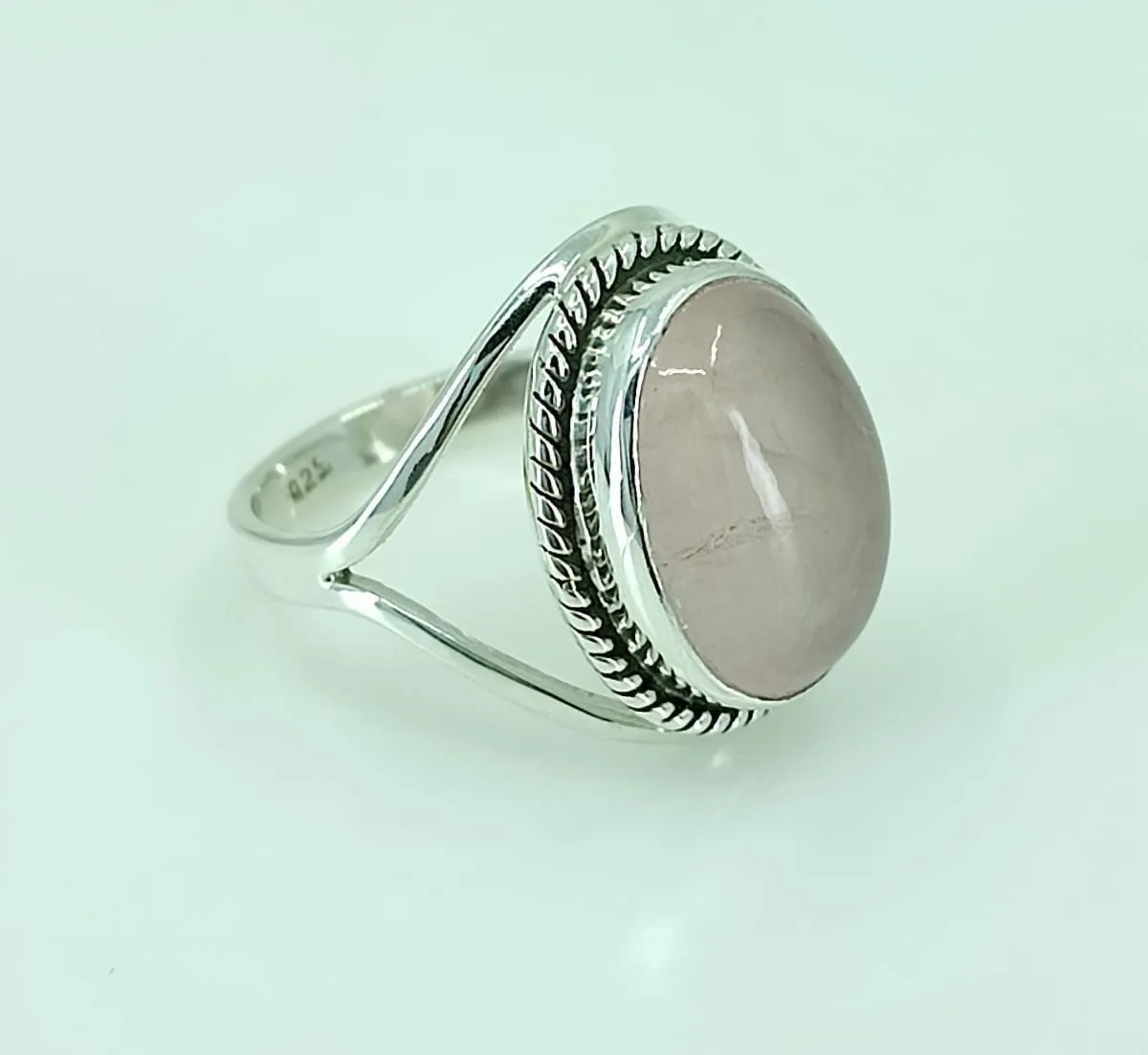 Navya Craft Rose Quartz Silver Ring 925 Solid Sterling Silver Handmade Jewelry