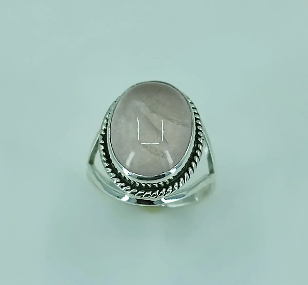 Navya Craft Rose Quartz Silver Ring 925 Solid Sterling Silver Handmade Jewelry