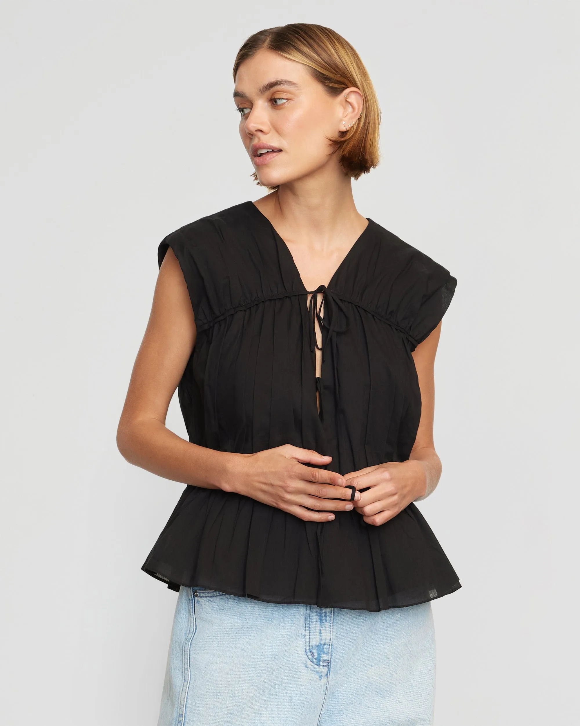 Neha Tie-Front Tiered Blouse