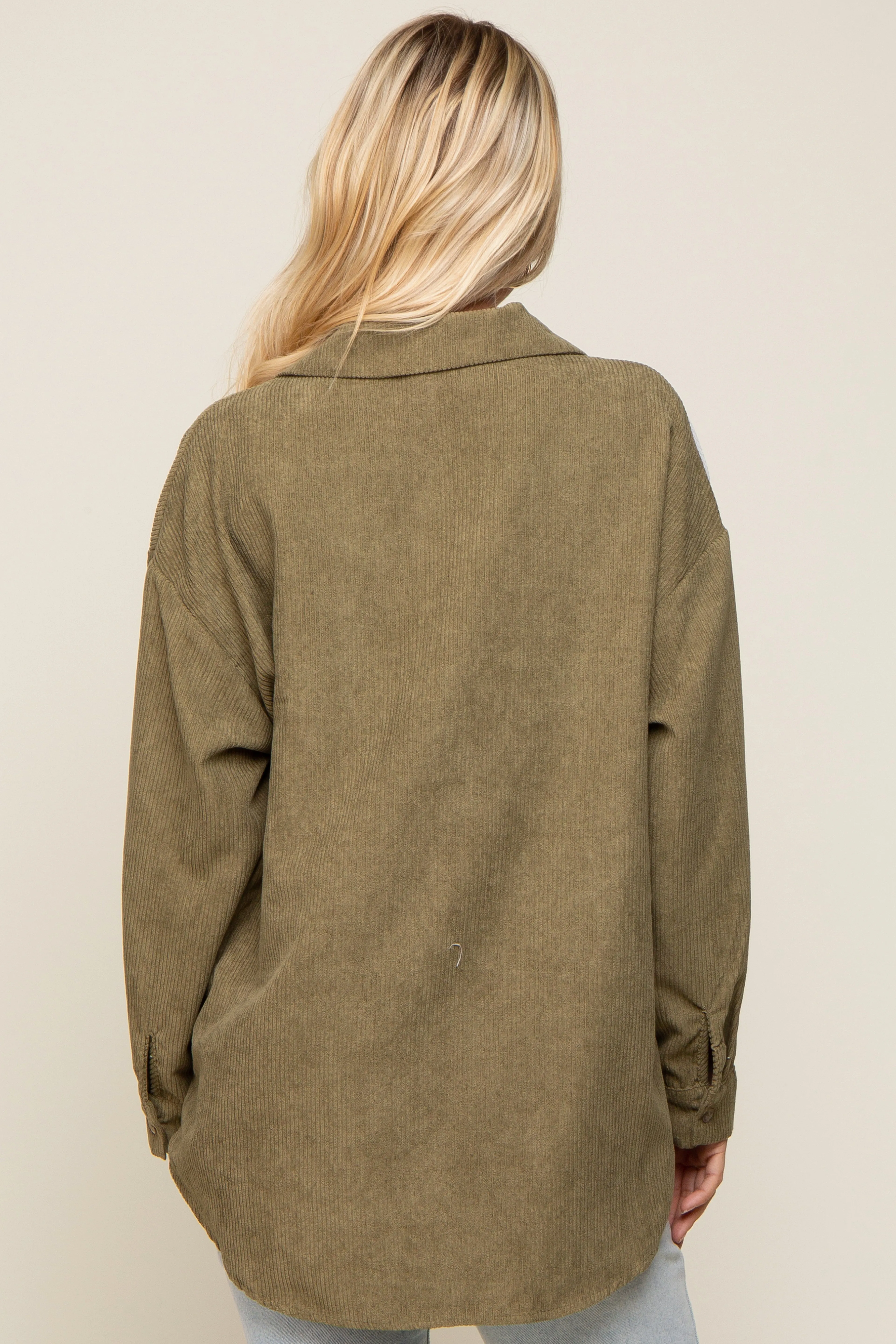 Olive Color blocked Courdoroy Button Down Top