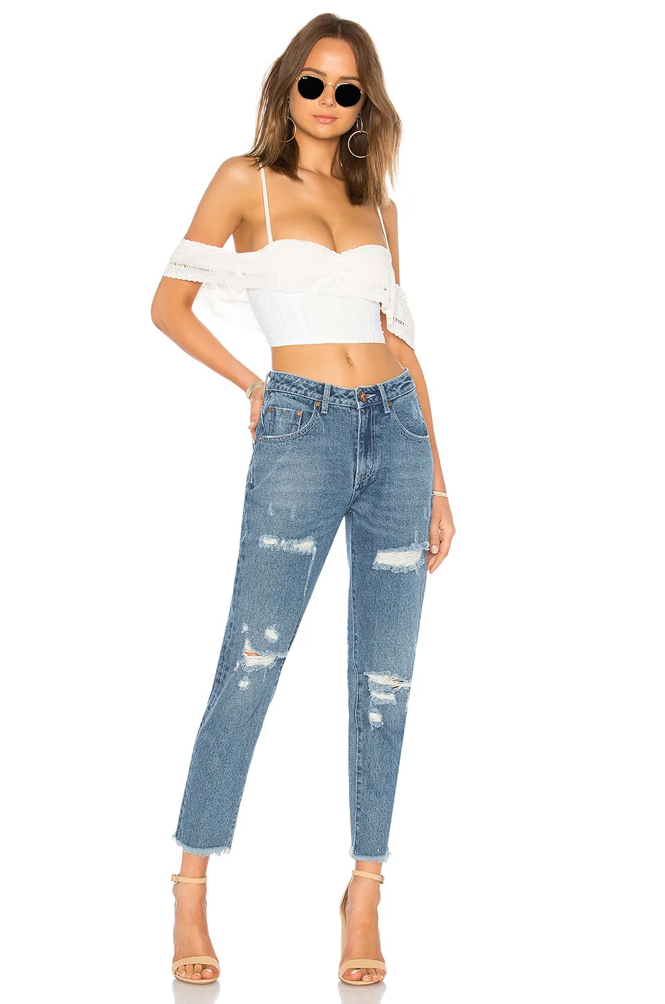 One Teaspoon Fresh Blue High Waist Awesome Baggies Distressed Jeans Denim