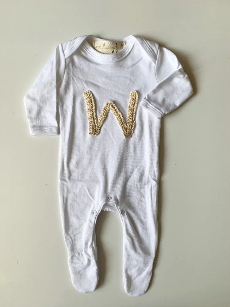 Organic cotton initial appliqué sleepsuit