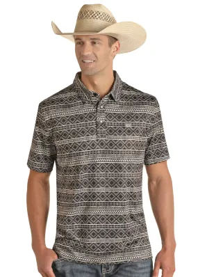 'Panhandle' Men's Performance Aztec Snap Knit Polo - Black