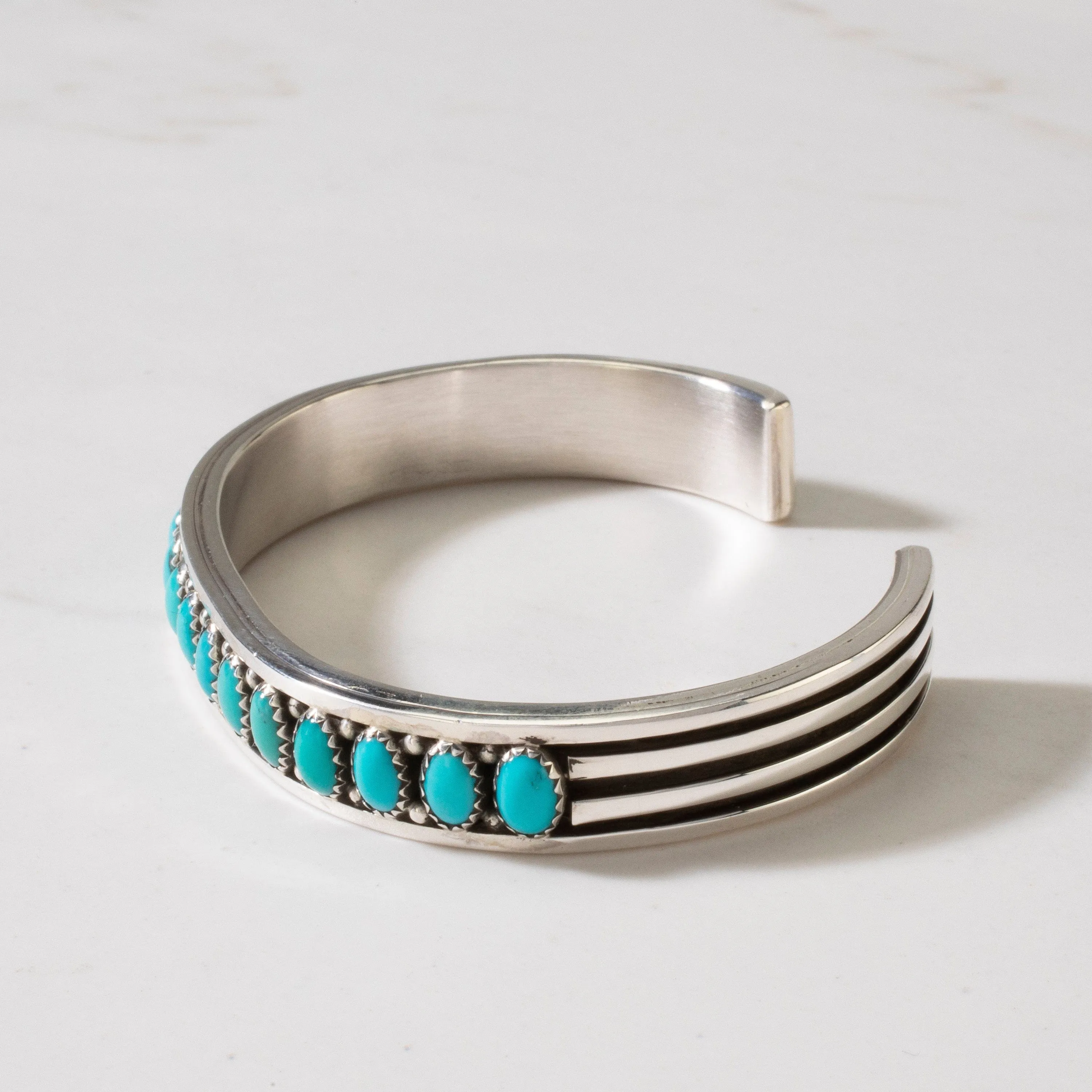 Patrick Yazzie Navajo Genuine Turquoise USA Native American Made 925 Sterling Silver Cuff