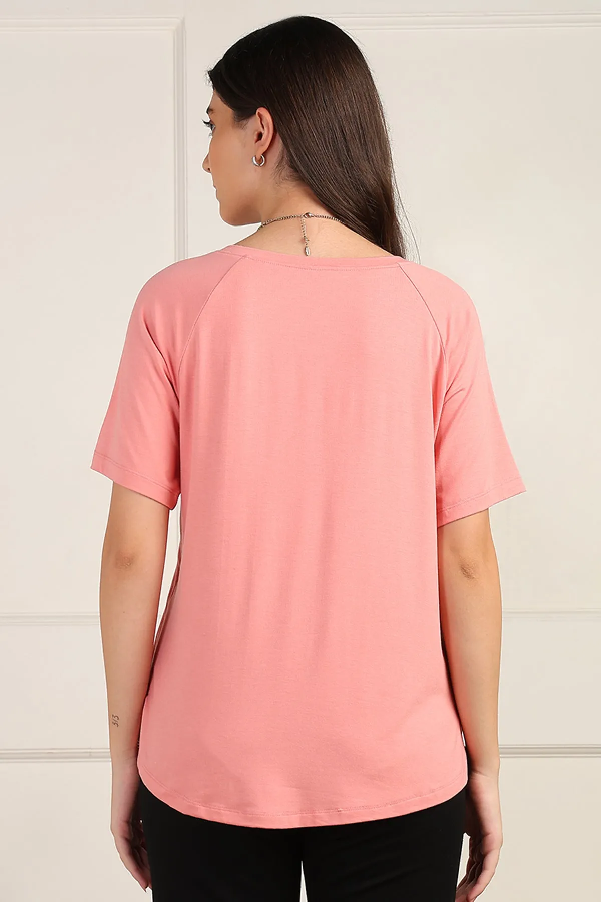 Peach Solid Nursing Top with Side Zip Access