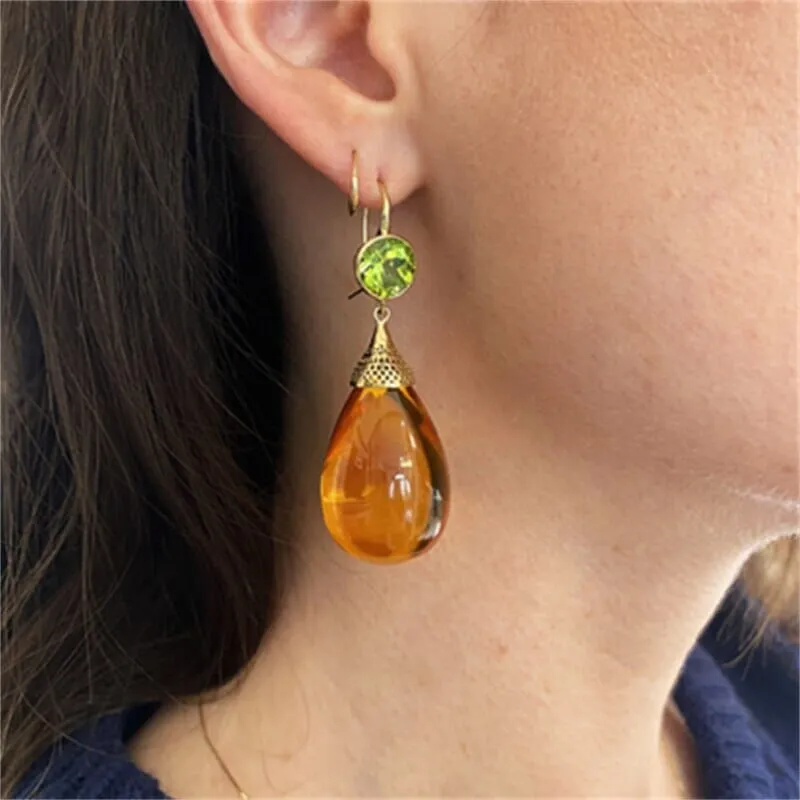 Peridot and Amber Gold Filled Drop Earrings